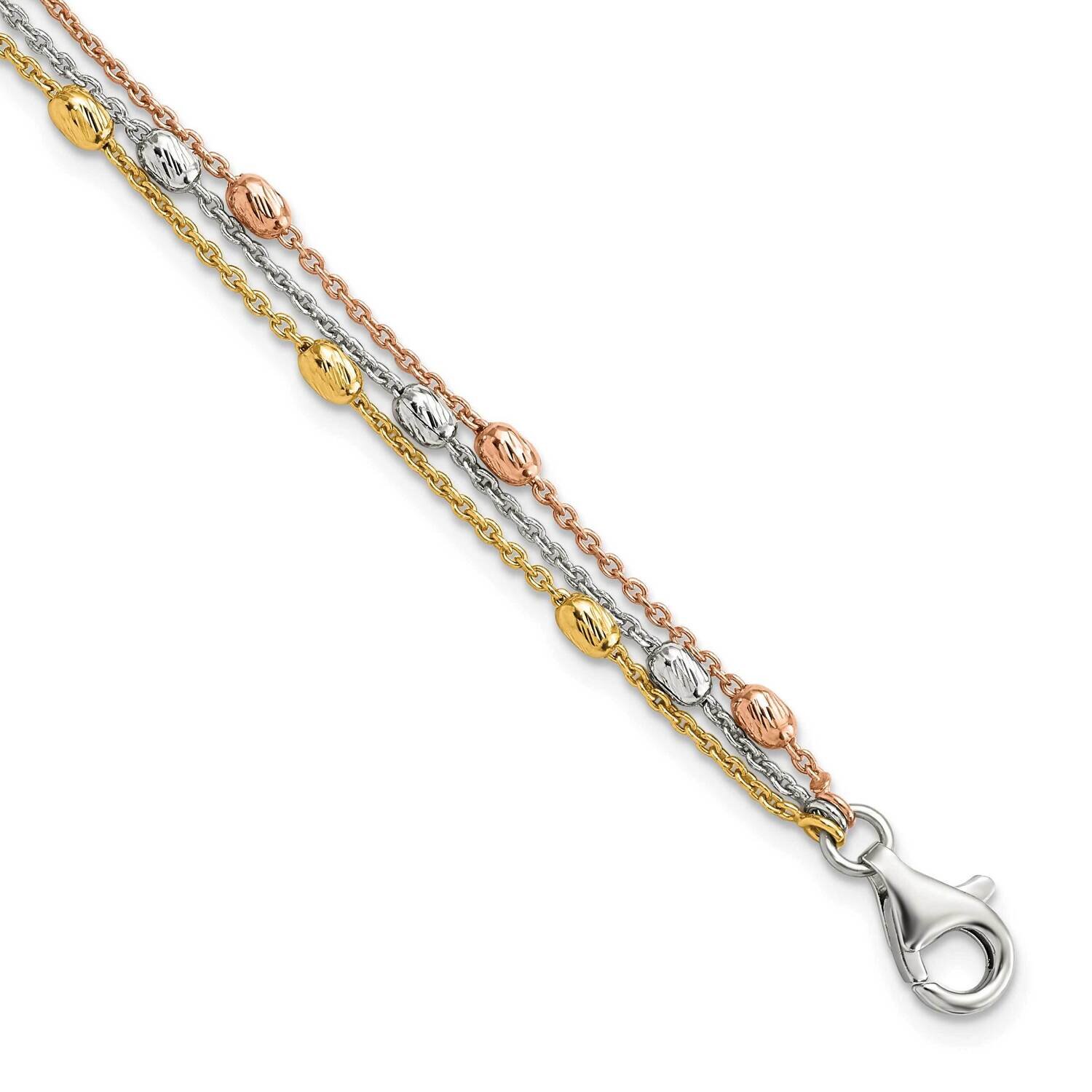 Gold and Rose-Tone 3 Strand with 1 Inch Extender Bracelet Sterling Silver QG5883-7, MPN: QG5883-7, …