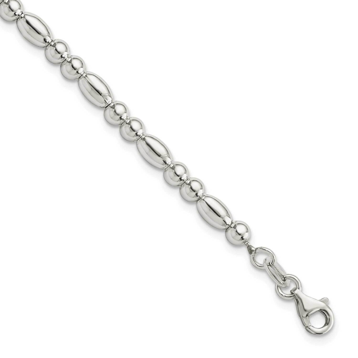Round and Oval Beaded Bracelet Sterling Silver QG5886-7.5, MPN: QG5886-7.5, 196904163214