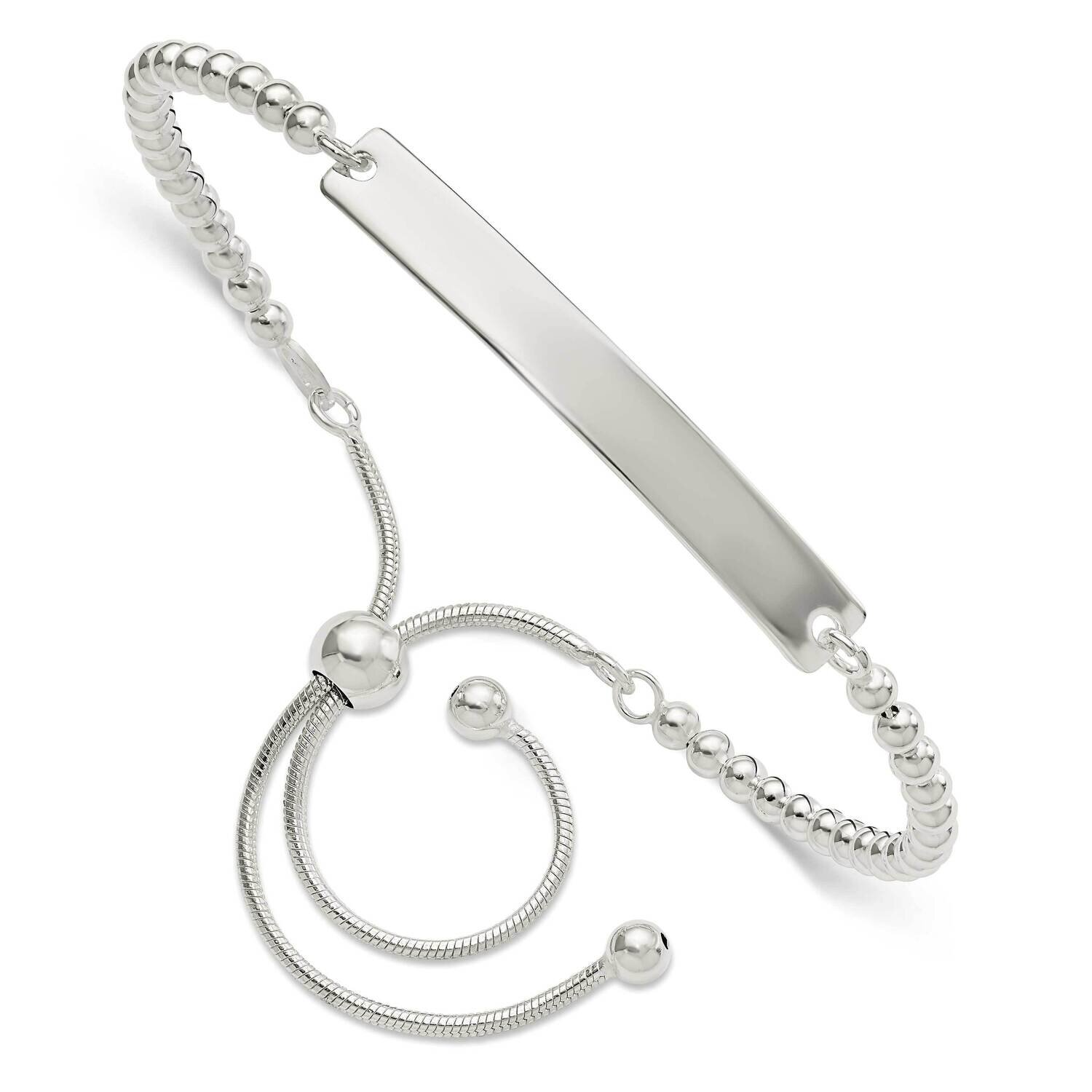 Beaded Adjustable Id Bracelet Sterling Silver Polished QG5892