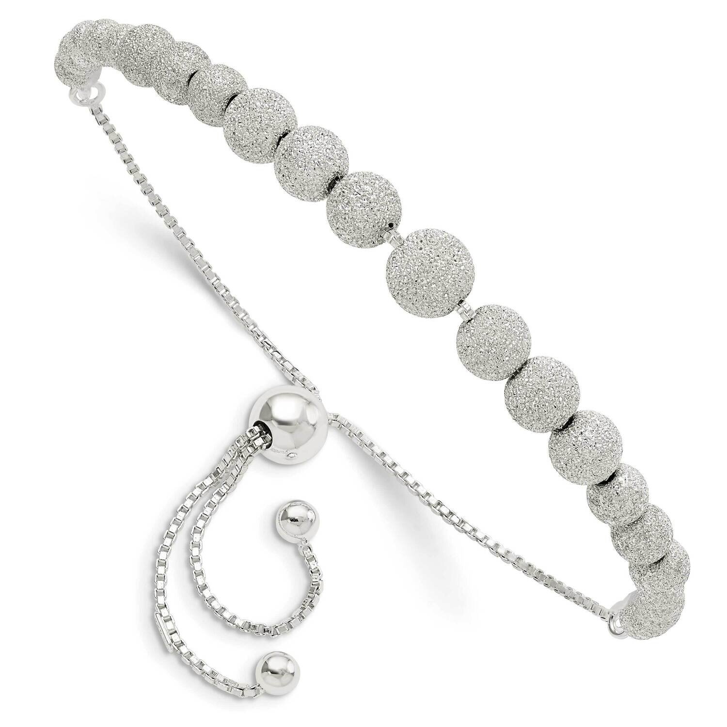 Lasered Beaded Adjustable Bracelet Sterling Silver Polished QG5896, MPN: QG5896, 196904165034