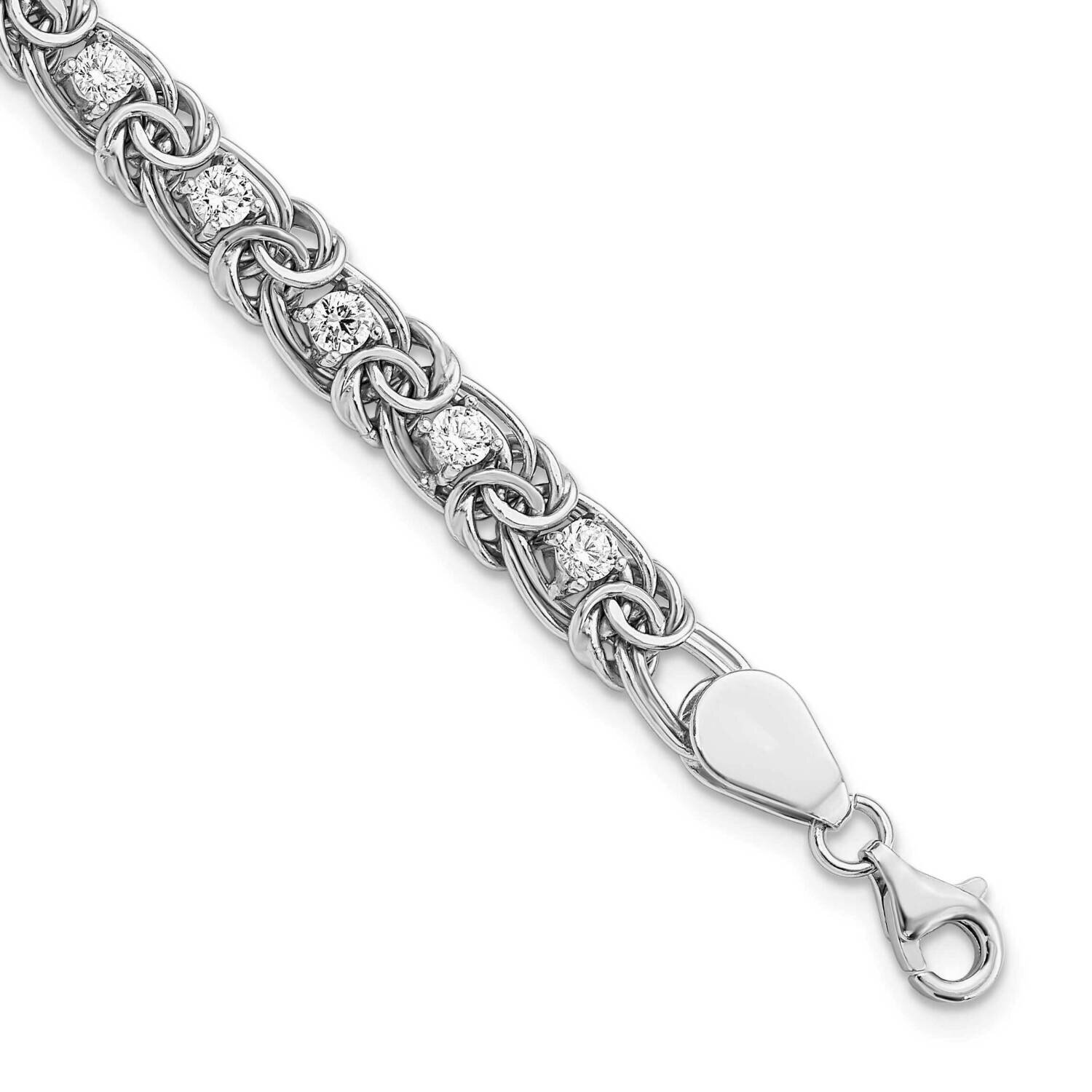 Clear CZ Diamond Flat Link 7.5 Inch Bracelet Sterling Silver Rhodium-Plated Polished QG5905-7.5, MP…