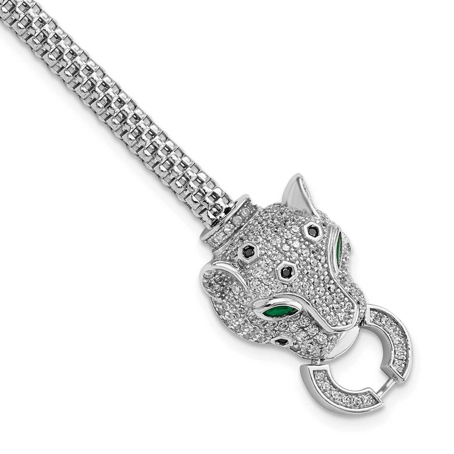 CZ Diamond Cheetah Head Bracelet Sterling Silver Rhodium-Plated Polished QG5906-7.25