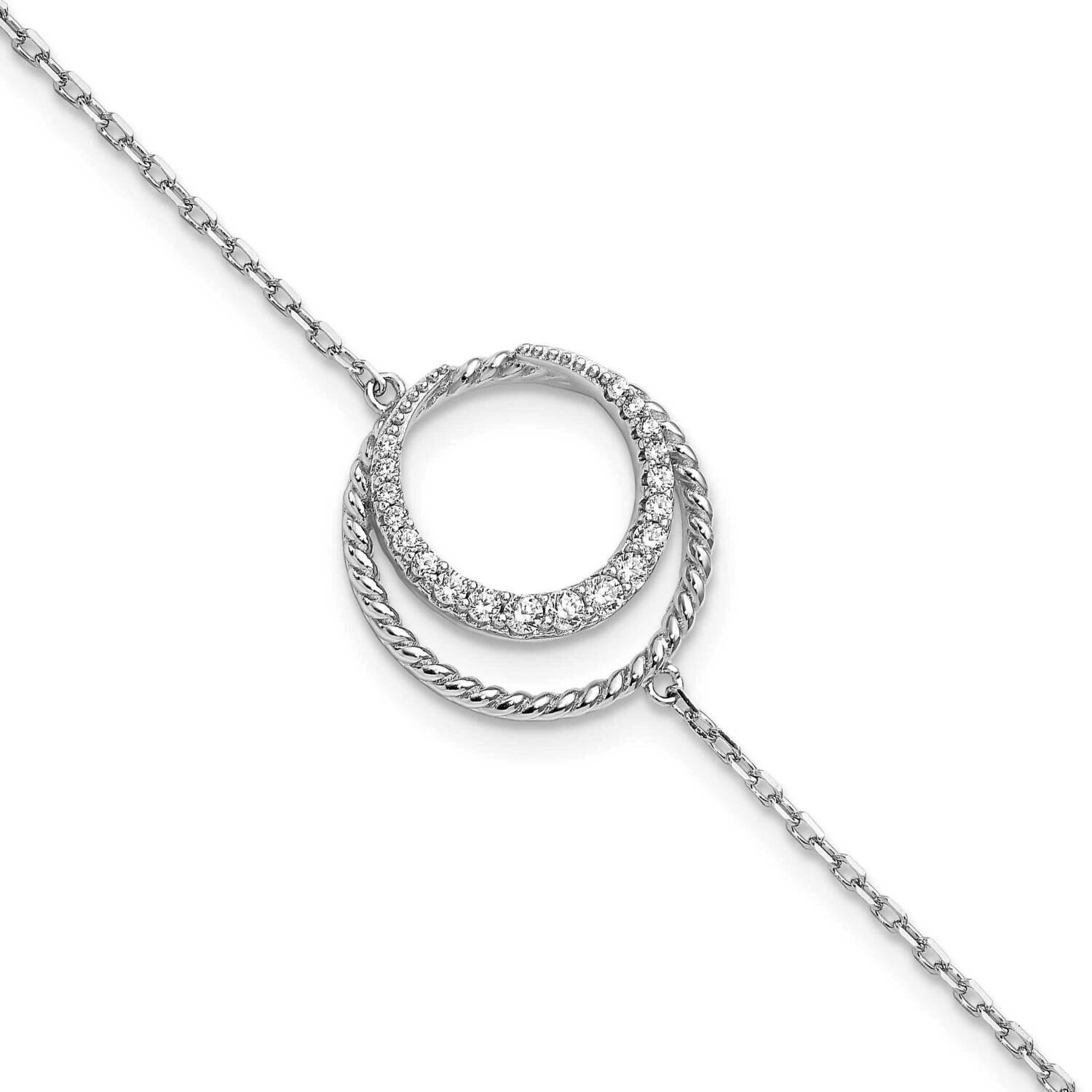 CZ Diamond Circle with 1 Inch Extender Bracelet Sterling Silver Rhodium-Plated QG5908-7, MPN: QG590…