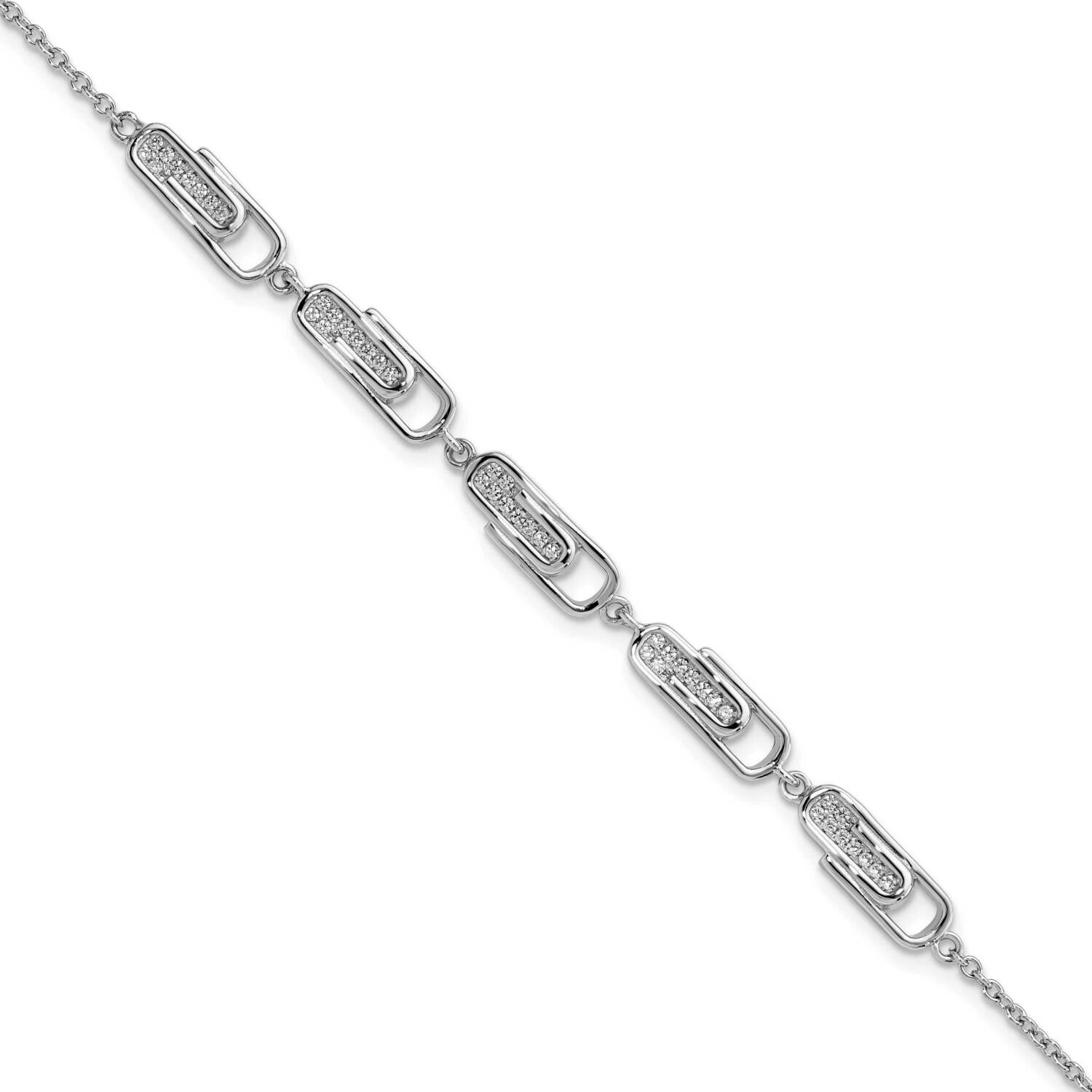 CZ Diamond Paperclip with 1 Inch Extender Bracelet Sterling Silver Rhodium-Plated QG5909-7.25, MPN:…