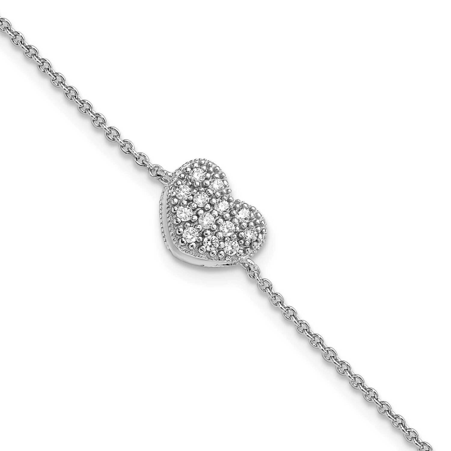 CZ Diamond with 1 Inch Extender Heart Bracelet Sterling Silver Rhodium-Plated QG5912-6.25, MPN: QG5…