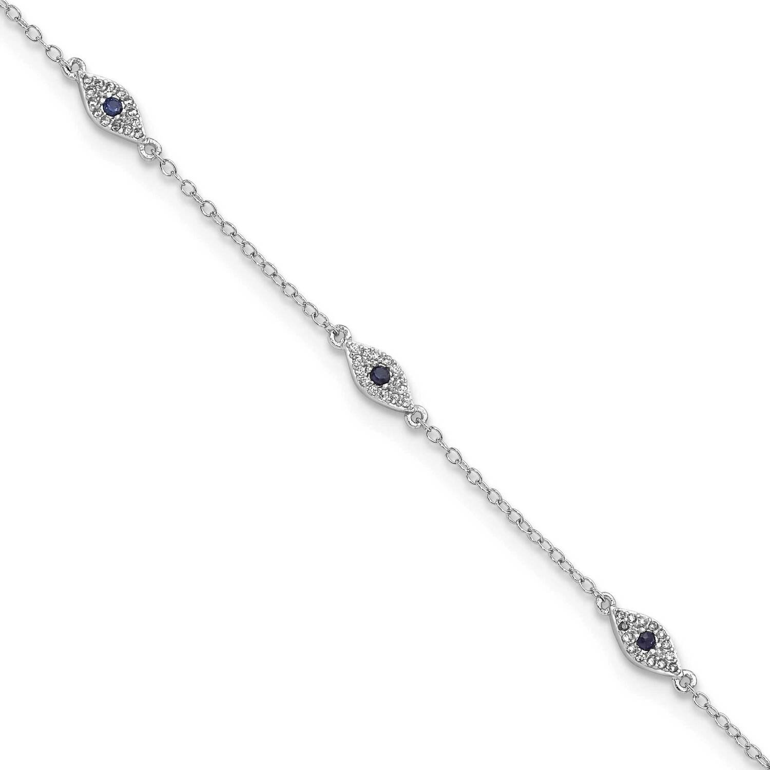 Blue &amp; White CZ Diamond Eyes Bracelet Sterling Silver Rhodium-Plated Polished QG5915-7.5, MPN: QG59…