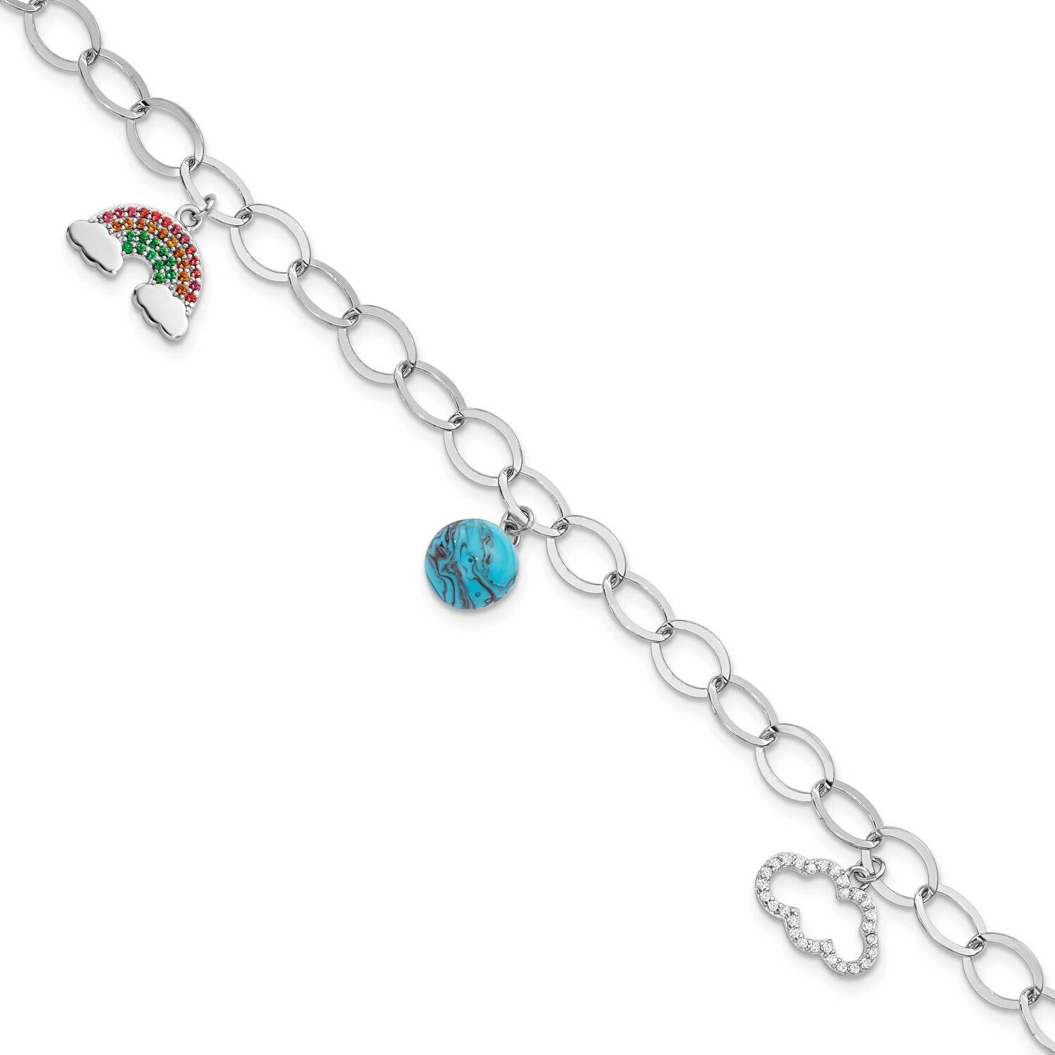 8 Inch Rh-Plated Multi-Color Nano Crystal Turquoise Bracelet Sterling Silver QG5916-8