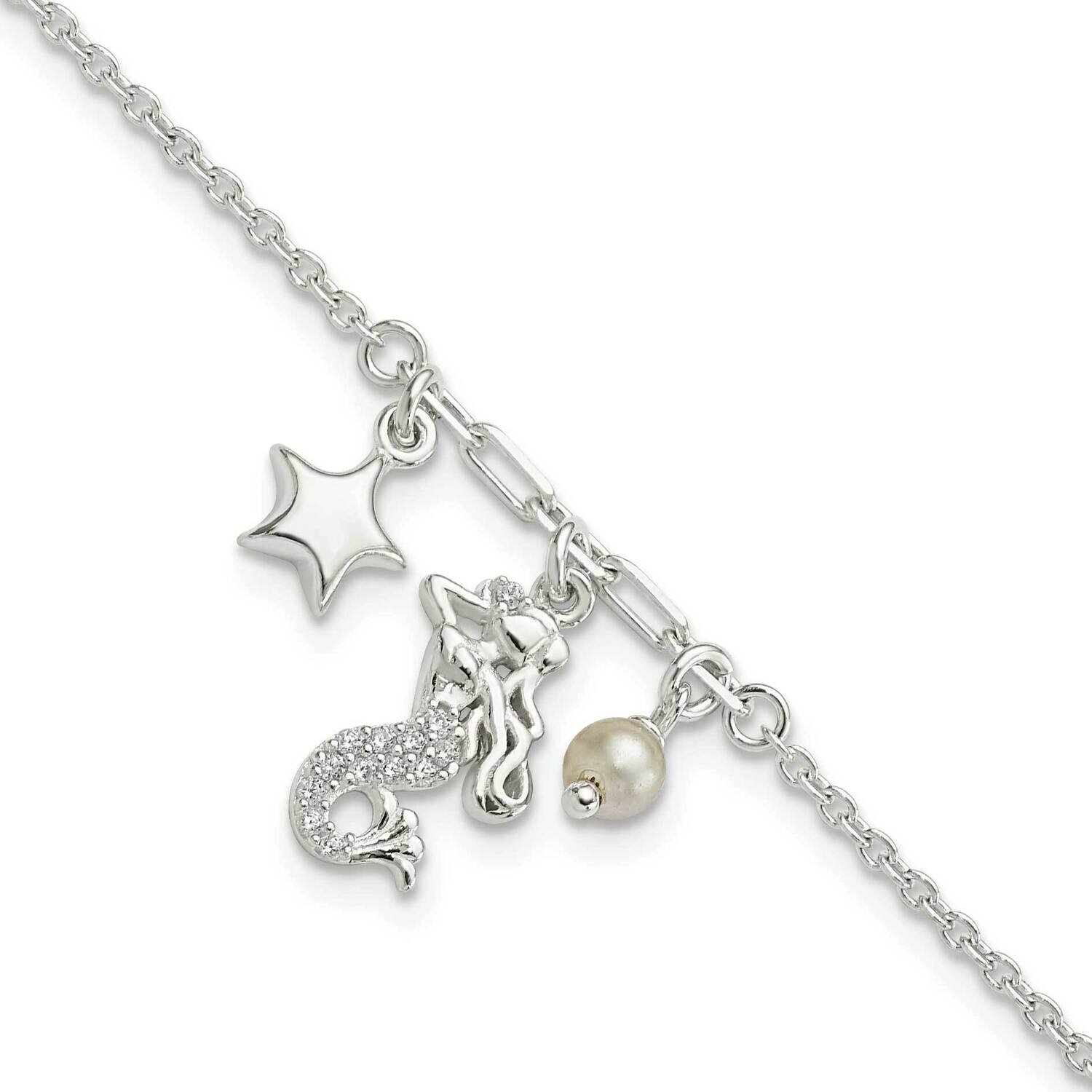 Mermaid Star Swarovski Pearl Bracelet Sterling Silver Cz Diamond QG5917-7.5