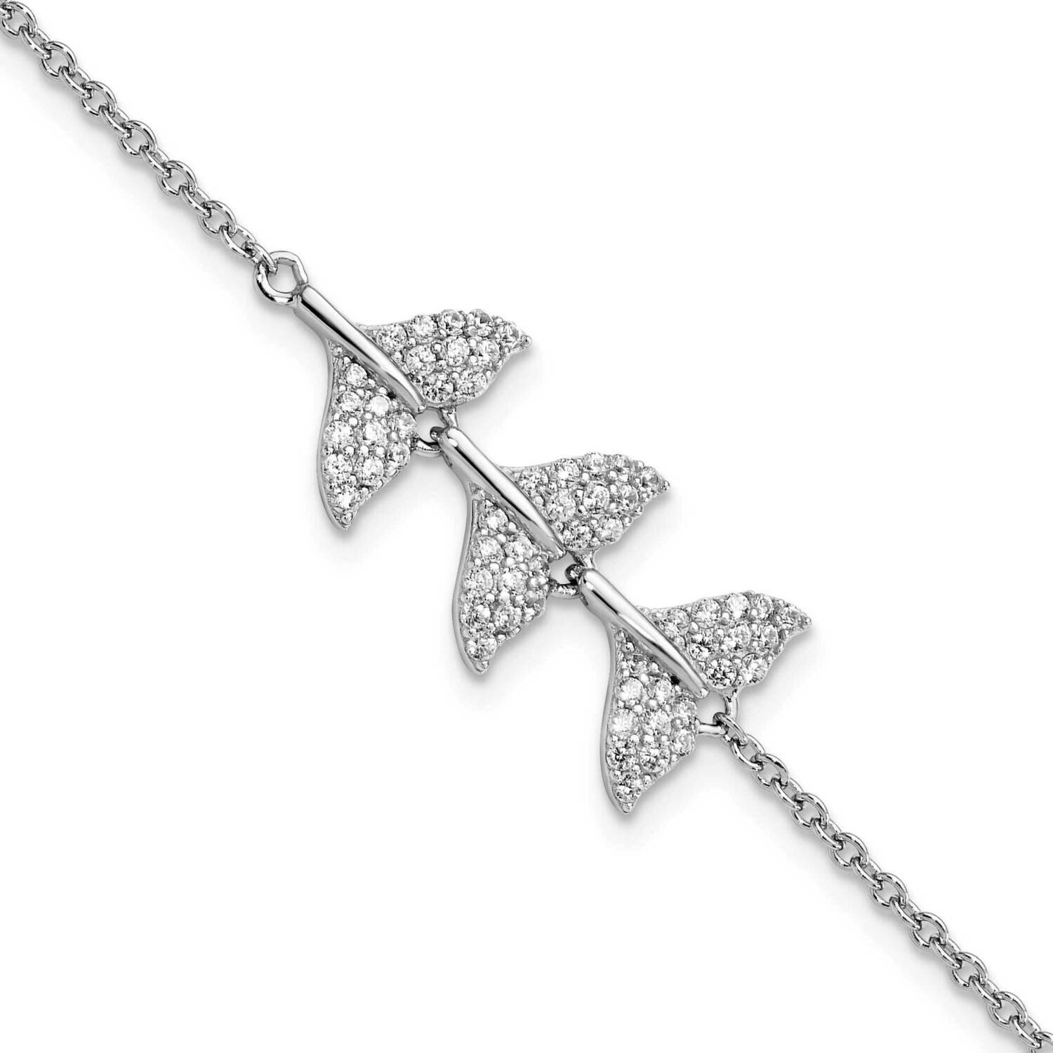 CZ Diamond Whale Tail with 1 Inch Ch Bracelet Sterling Silver Rhodium-Plated QG5919-7, MPN: QG5919-…