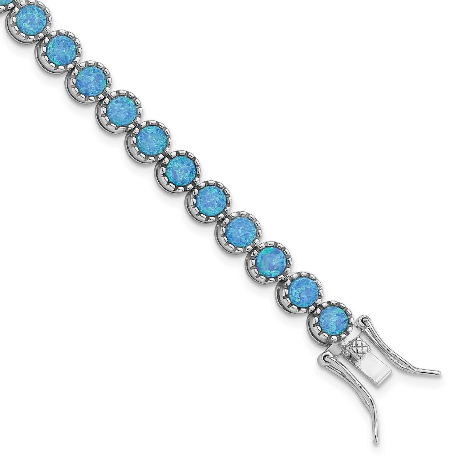Beaded Blue Created Opal Inlay Bracelet Sterling Silver Rhodium-Plated QG5921-7, MPN: QG5921-7, 196…