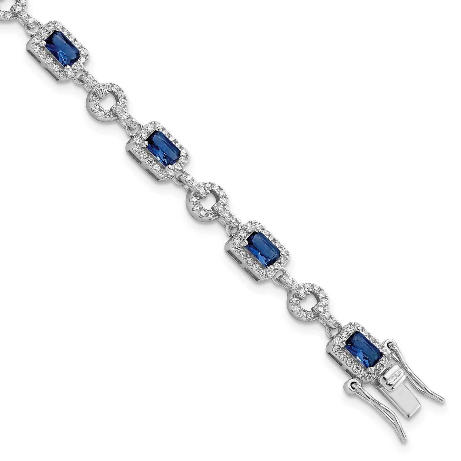 CZ Diamond and Blue Glass Stone Bracelet Sterling Silver Rhodium-Plated QG5929-7.75, MPN: QG5929-7.…