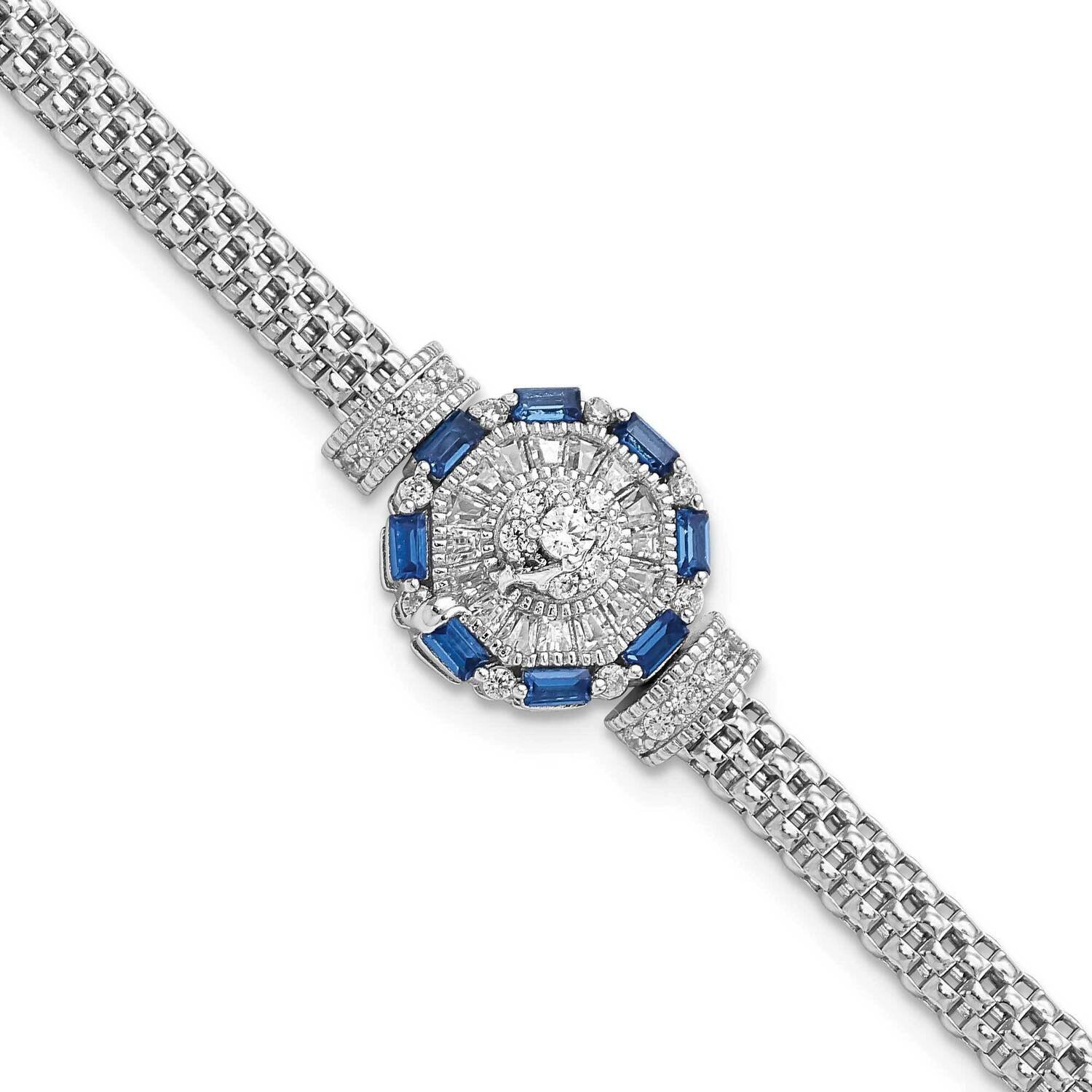 Blue &amp; White CZ Diamond Bracelet Sterling Silver Rhodium-Plated Polished QG5930-7, MPN: QG5930-7, 1…