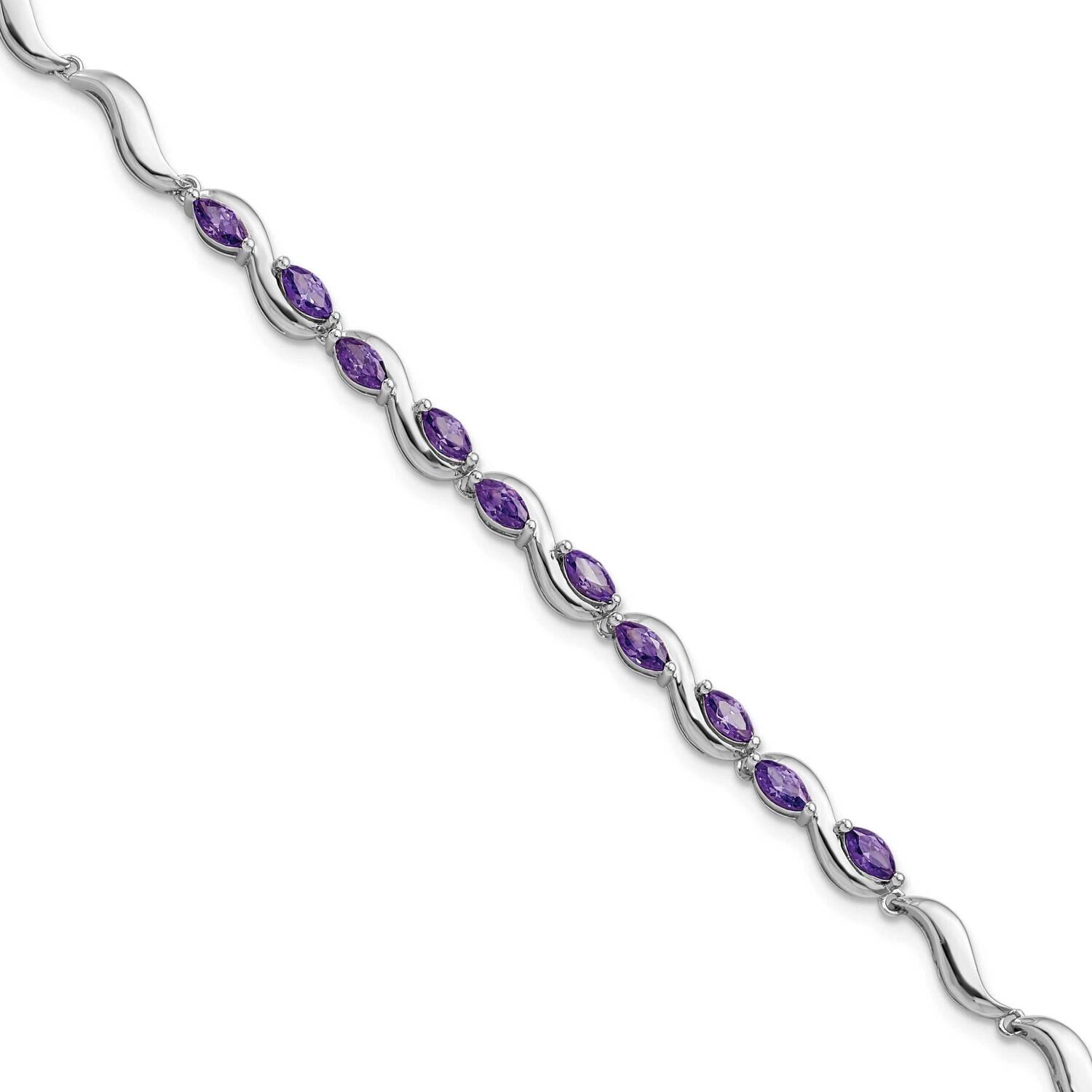 Purple CZ Diamond Bracelet Sterling Silver Rhodium-Plated QG5934-8, MPN: QG5934-8, 196904164686