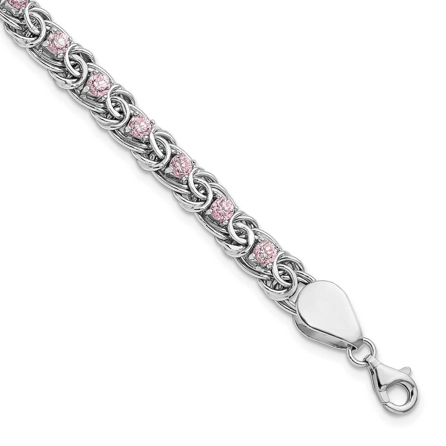 Pink CZ Diamond Flat Link 7.5 Inch Bracelet Sterling Silver Rhodium-Plated Polished QG5935-7.5, MPN…