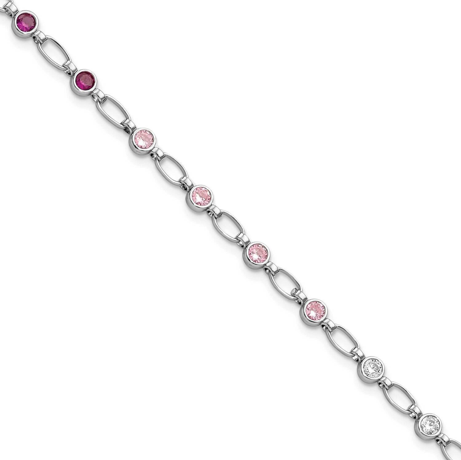 Red Pink Clear CZ Diamond Bracelet Sterling Silver Rhodium-Plated Polished QG5938-7.25, MPN: QG5938…