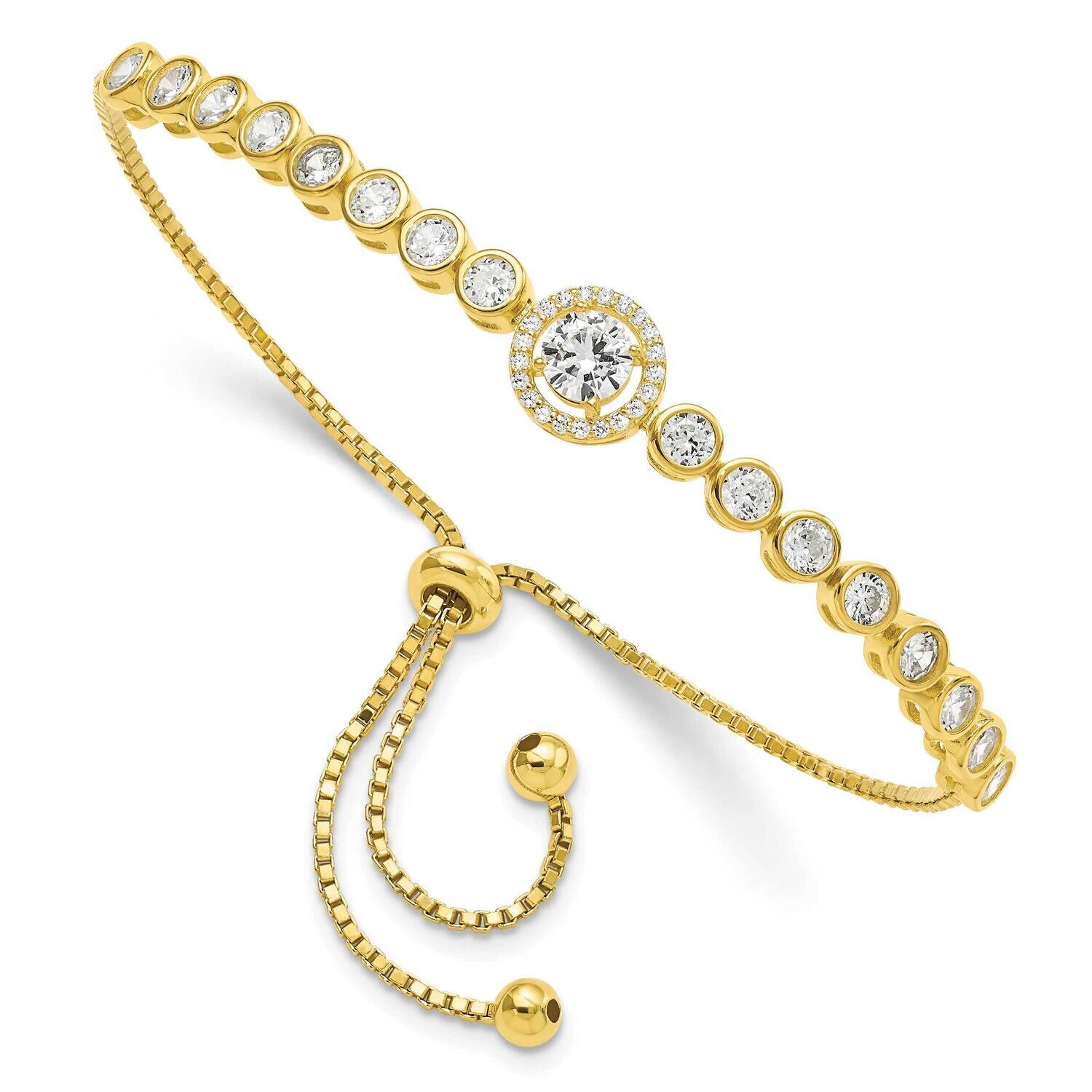 Bezel Set CZ Diamond &amp; CZ Diamond Halo Adjustable Bracelet Sterling Silver Gold-Tone QG5946, MPN: Q…