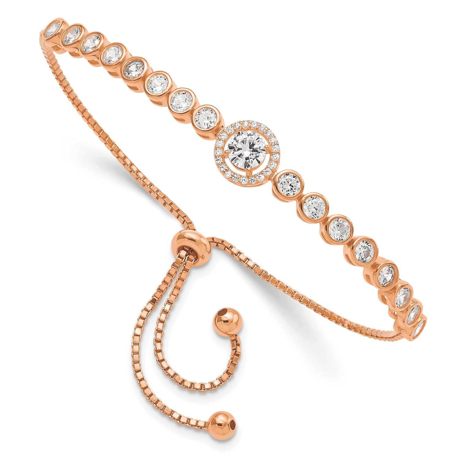 Bezel Set CZ Diamond &amp; CZ Diamond Halo Adjustable Bracelet Sterling Silver Rose-Tone QG5947, MPN: Q…