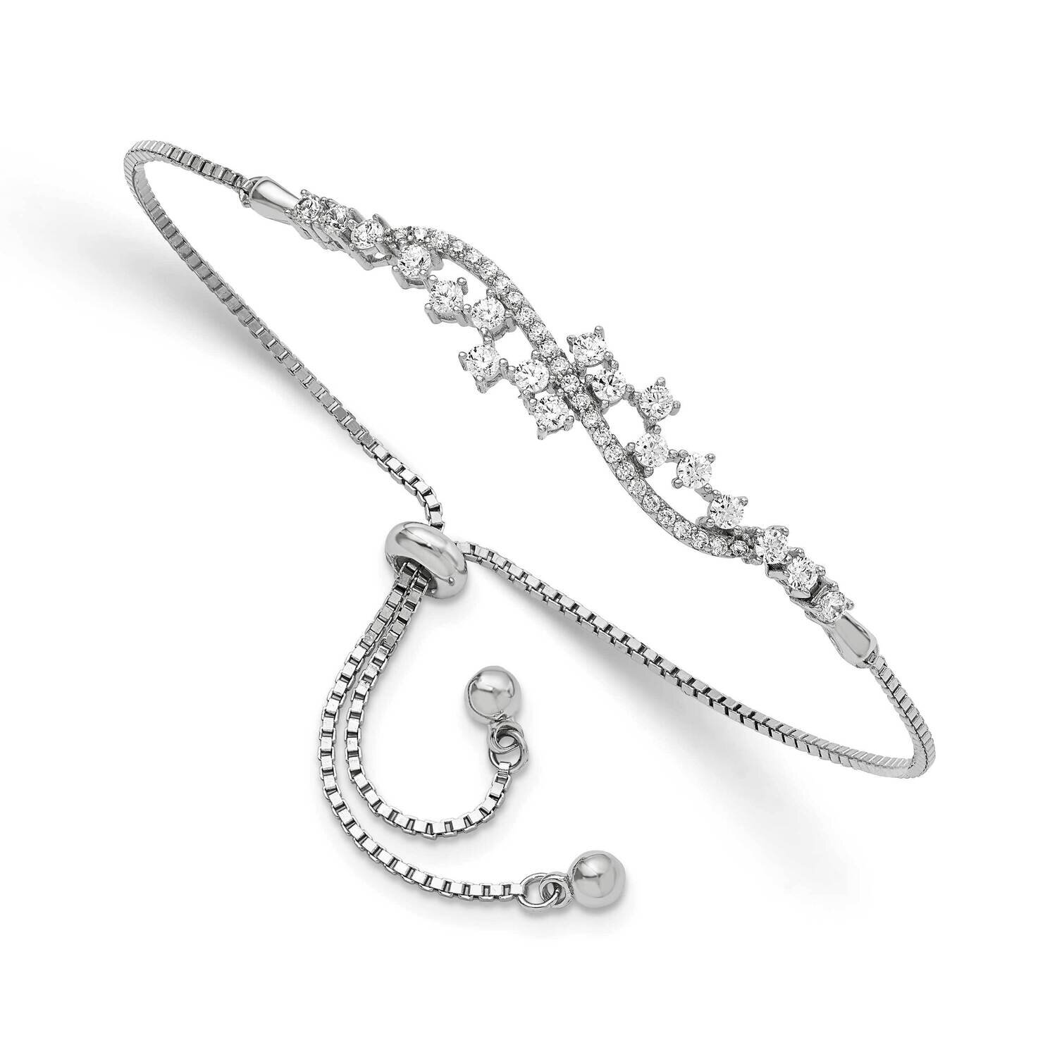 Rhodium-Plated CZ Diamond Adjustable Bracelet Sterling Silver Polished QG5954, MPN: QG5954, 1969041…