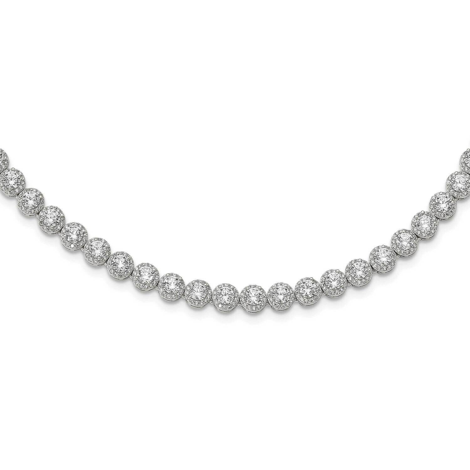 Round Halo CZ Diamond Necklace 17 Inch Sterling Silver Rhodium-Plated QG5958-17, MPN: QG5958-17,