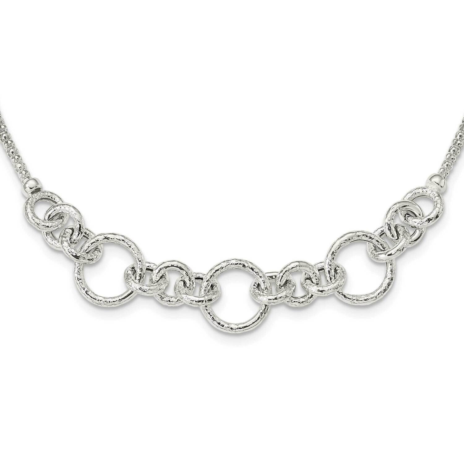 Fancy Link with 2 Inch Extender Necklace 16 Inch Sterling Silver Textured QG5972-16, MPN: QG5972-16,