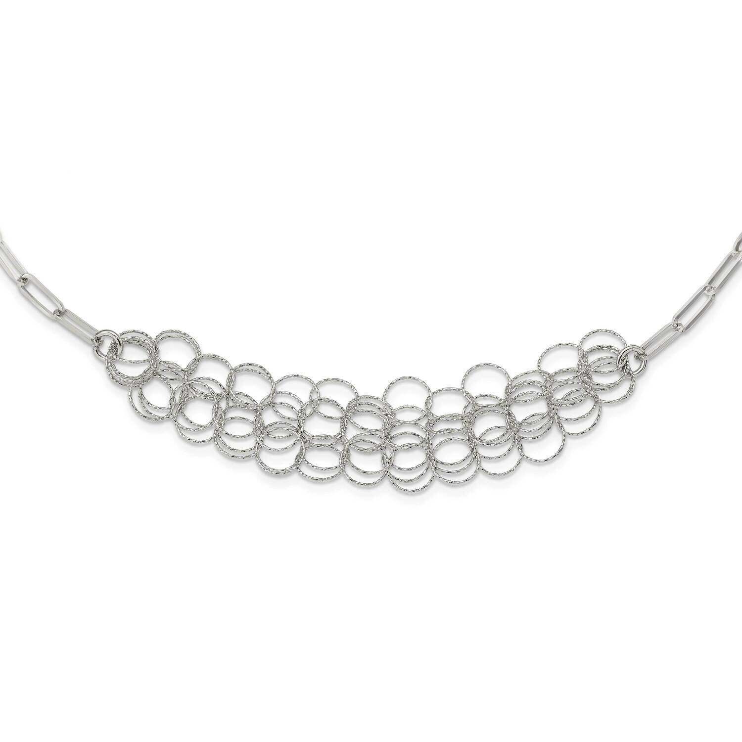 Sterling Silver Rhodium-Plated Polished Textured Circles Necklace 20 Inch Sterling Silver Rhodium-P…