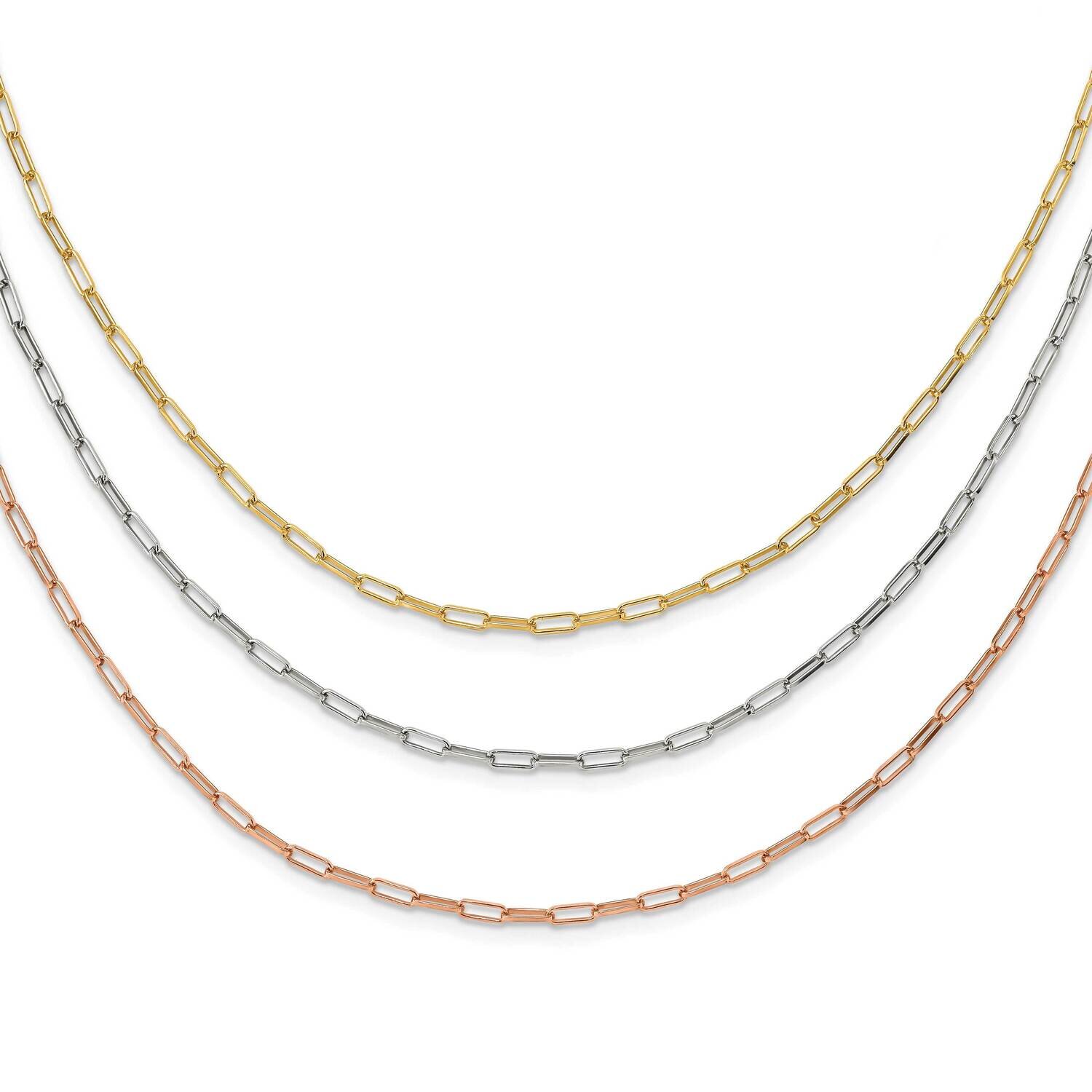 Rose Yellow-Tone Paperclip Link 3-Strand Necklac Sterling Silver Rhodium-Plated QG5987-18, MPN: QG5…