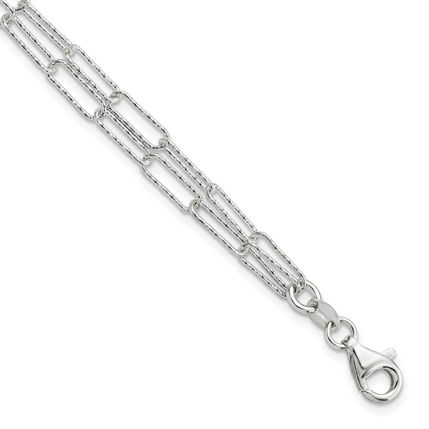 Two Diamond-Cut Fancy Link with 1 Inch Extender Bracelet Sterling Silver QG5988-7, MPN: QG5988-7, 1…