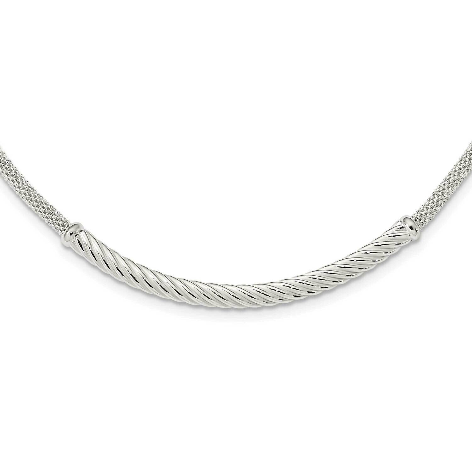 Twisted Bar Necklace 18 Inch Sterling Silver Polished QG5994-18, MPN: QG5994-18, 196904156322