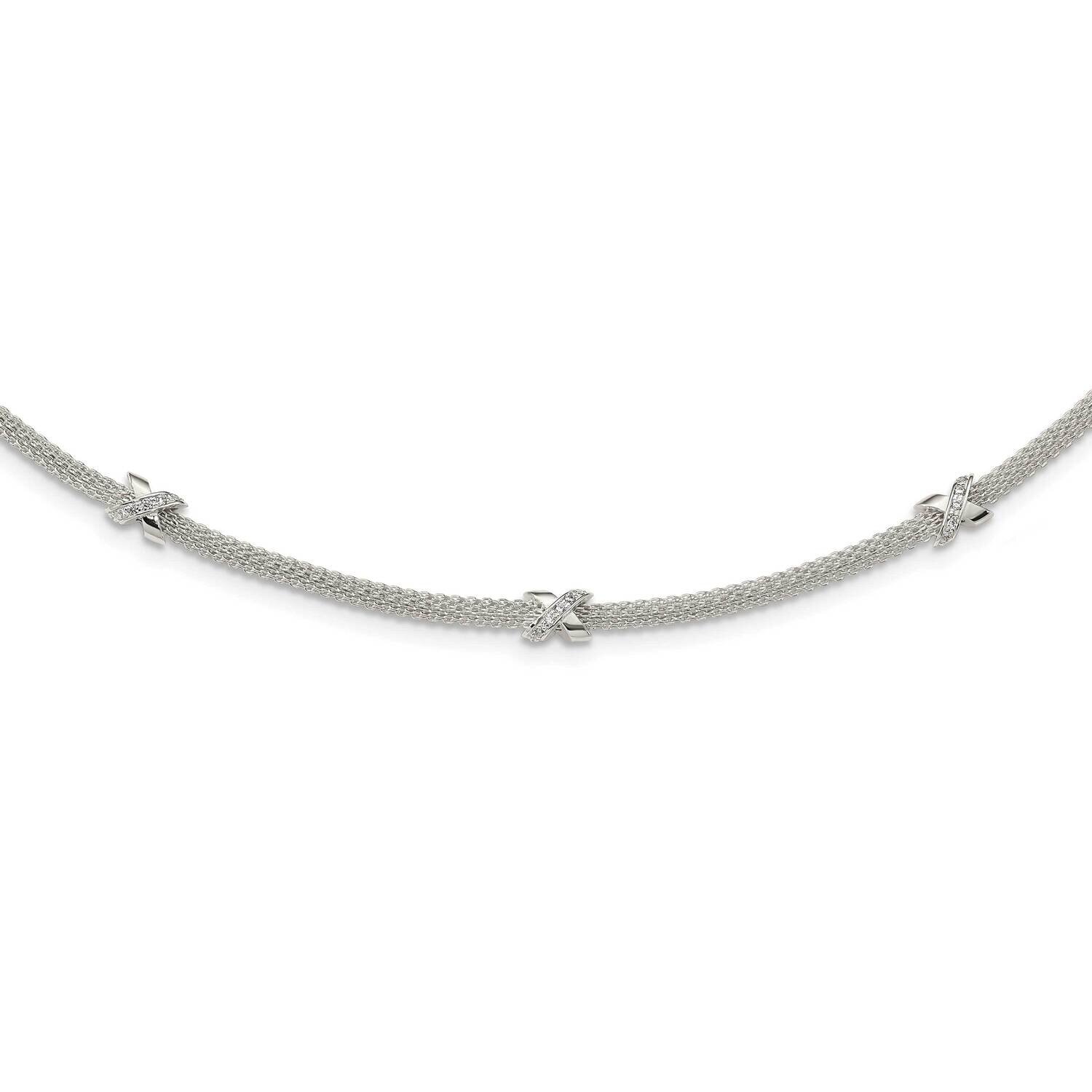 CZ Diamond xs with 2 Inch Extender Necklace 17.5 Inch Sterling Silver Polished QG5996-17.5
