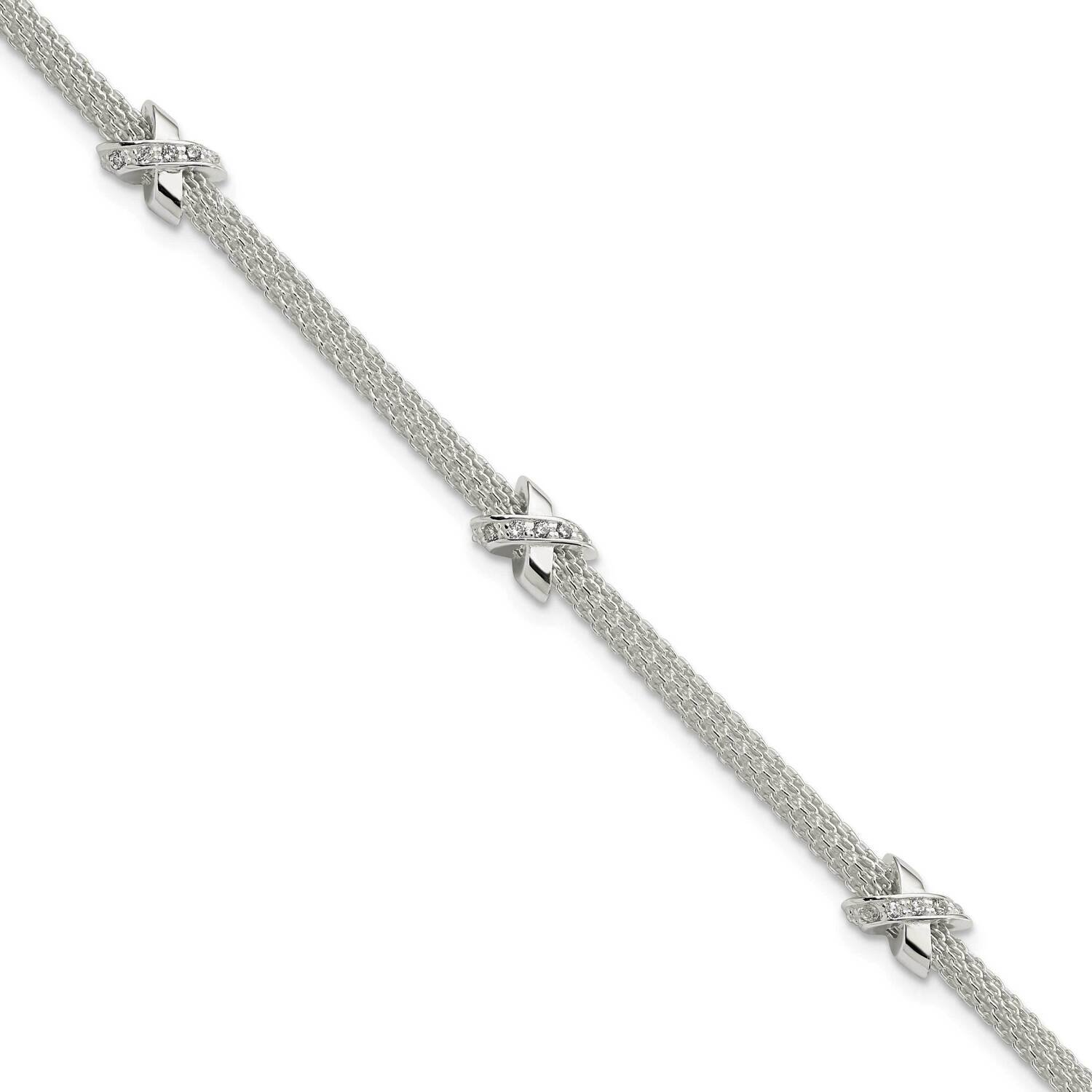 CZ Diamond xs with 1 Inch Extender Bracelet Sterling Silver Polished QG5996-7.25, MPN: QG5996-7.25,…