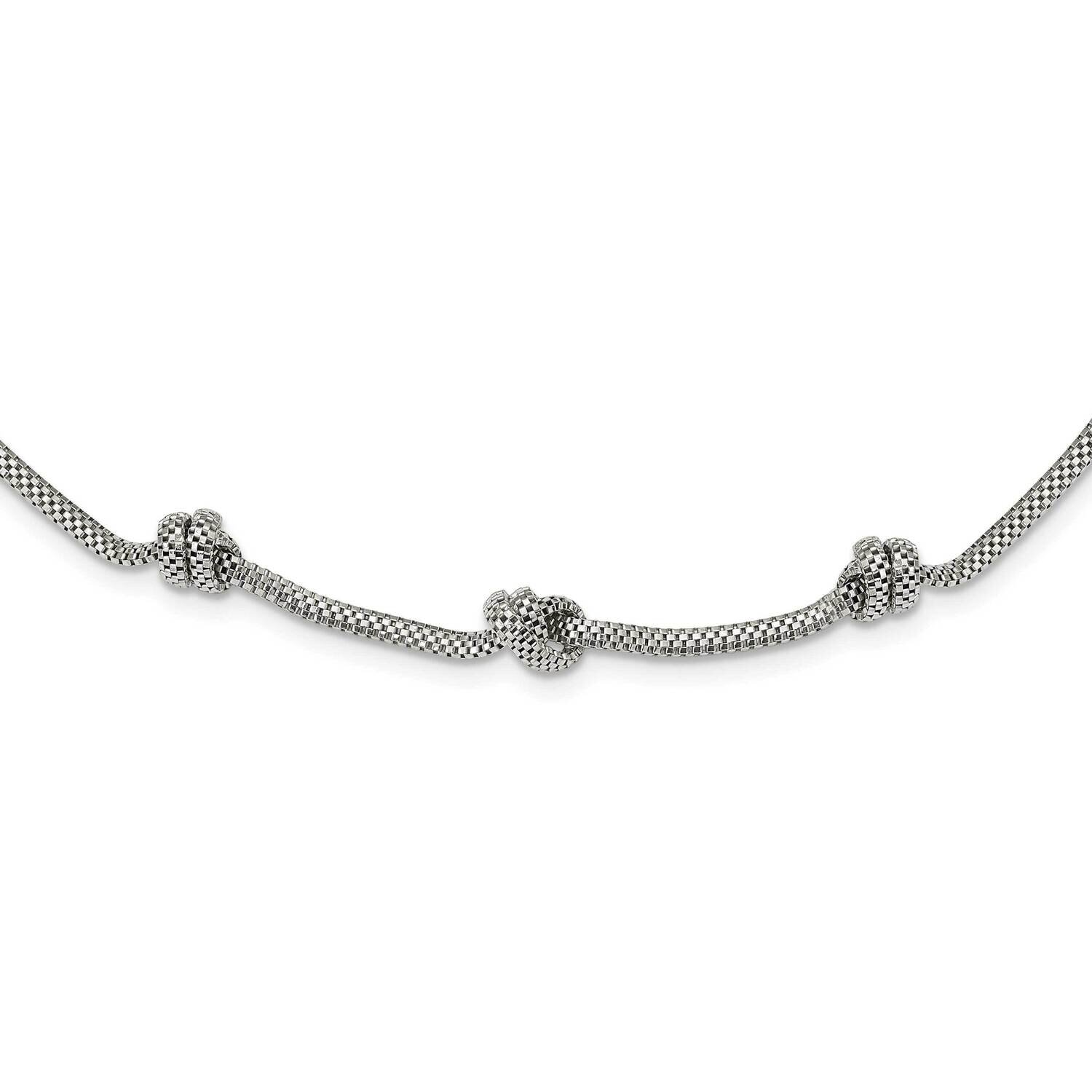 Knotted Mesh with 2 Inch Extender Necklace 17 Inch Sterling Silver Rhodium-Plated QG5998-17, MPN: Q…