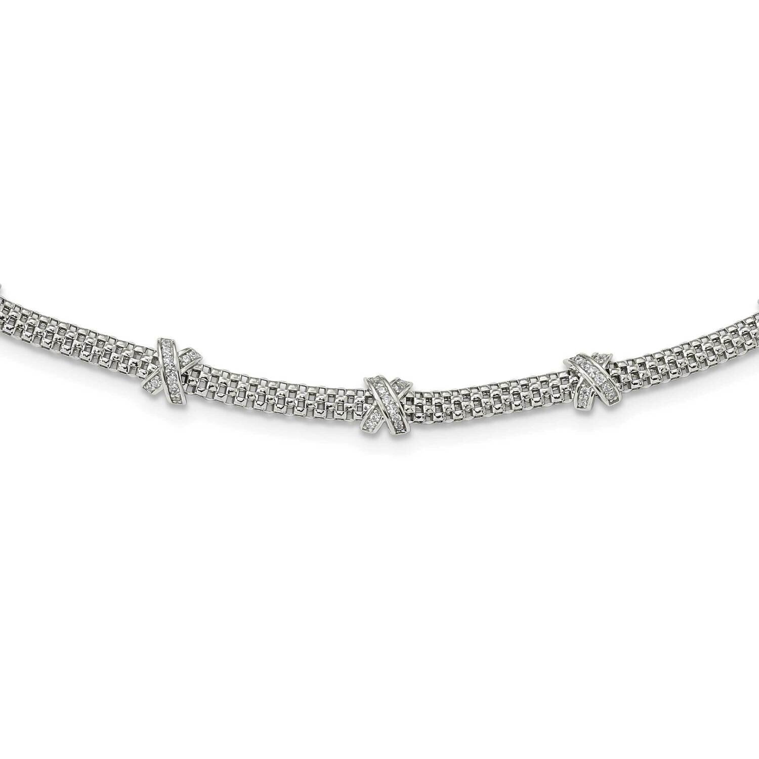 CZ Diamond x&#39;s Necklace 18 Inch Sterling Silver Rhodium-Plated Polished QG6000-18, MPN: QG6000-18, …