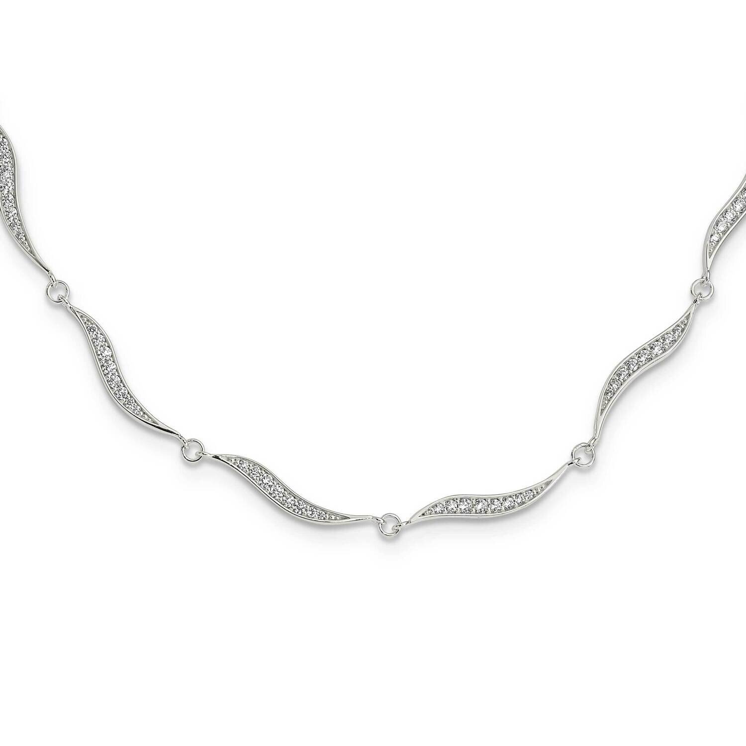 Wavy Link CZ Diamond with 2.25 In Extender Necklace 15.5 Inch Sterling Silver QG6001-15.5