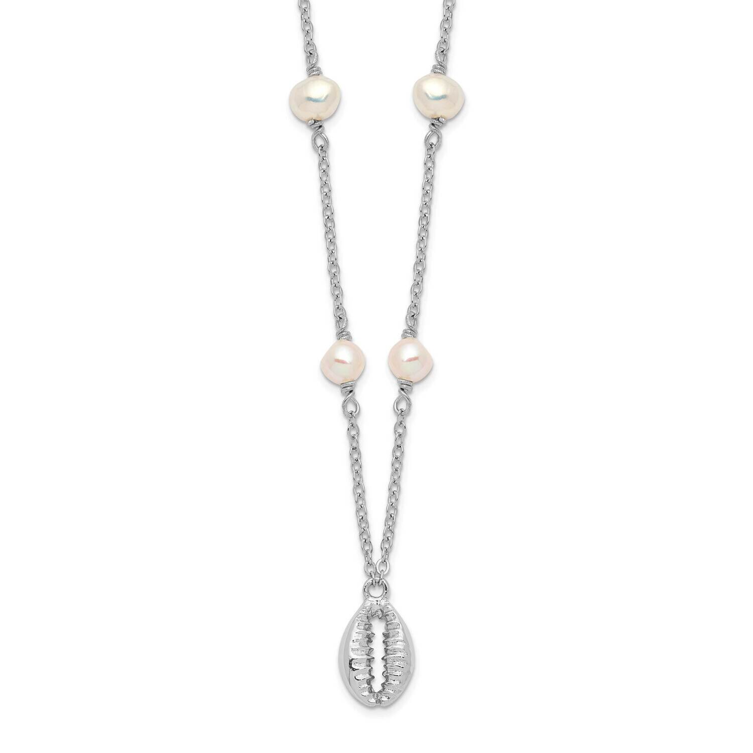 Cowrie Shell &amp; Fw Cultured Pearl Necklace 18 Inch Sterling Silver Rhodium-Plated QG6013-18, MPN: QG…