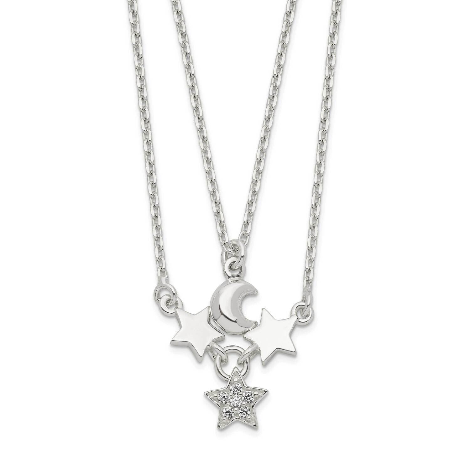 2-Strand Moon and Stars Necklace 16 Inch Sterling Silver QG6015-16