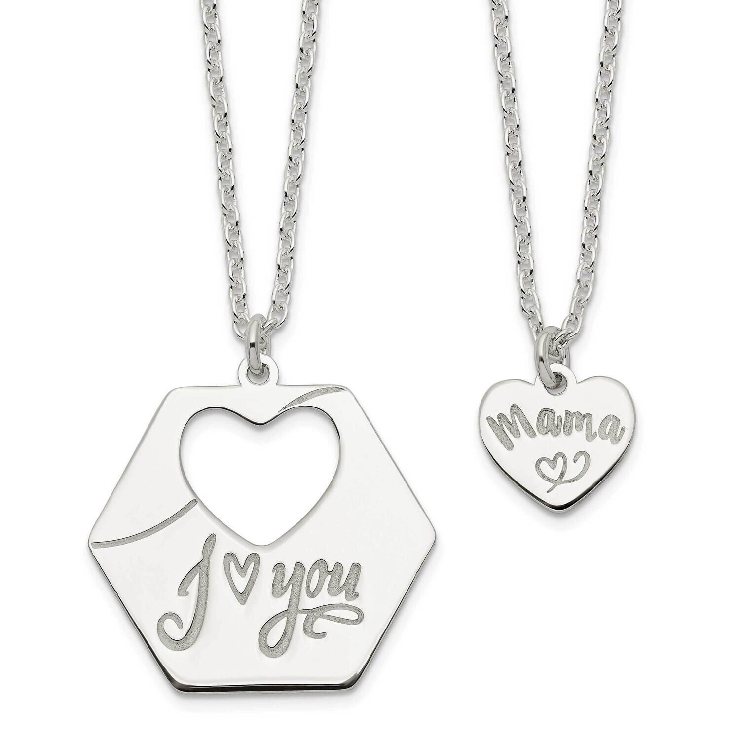 16 In I Love You Necklace and 14 In Mama Necklace Set 16 Inch Sterling Silver QG6020-16