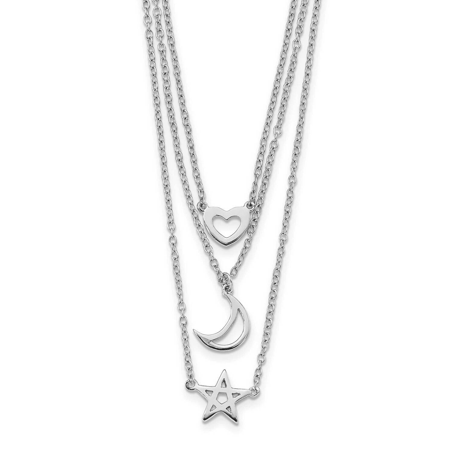 Heart, Moon, Star with 2 In Extender Necklace 16 Inch Sterling Silver Rhodium-Plated QG6029-16, MPN…