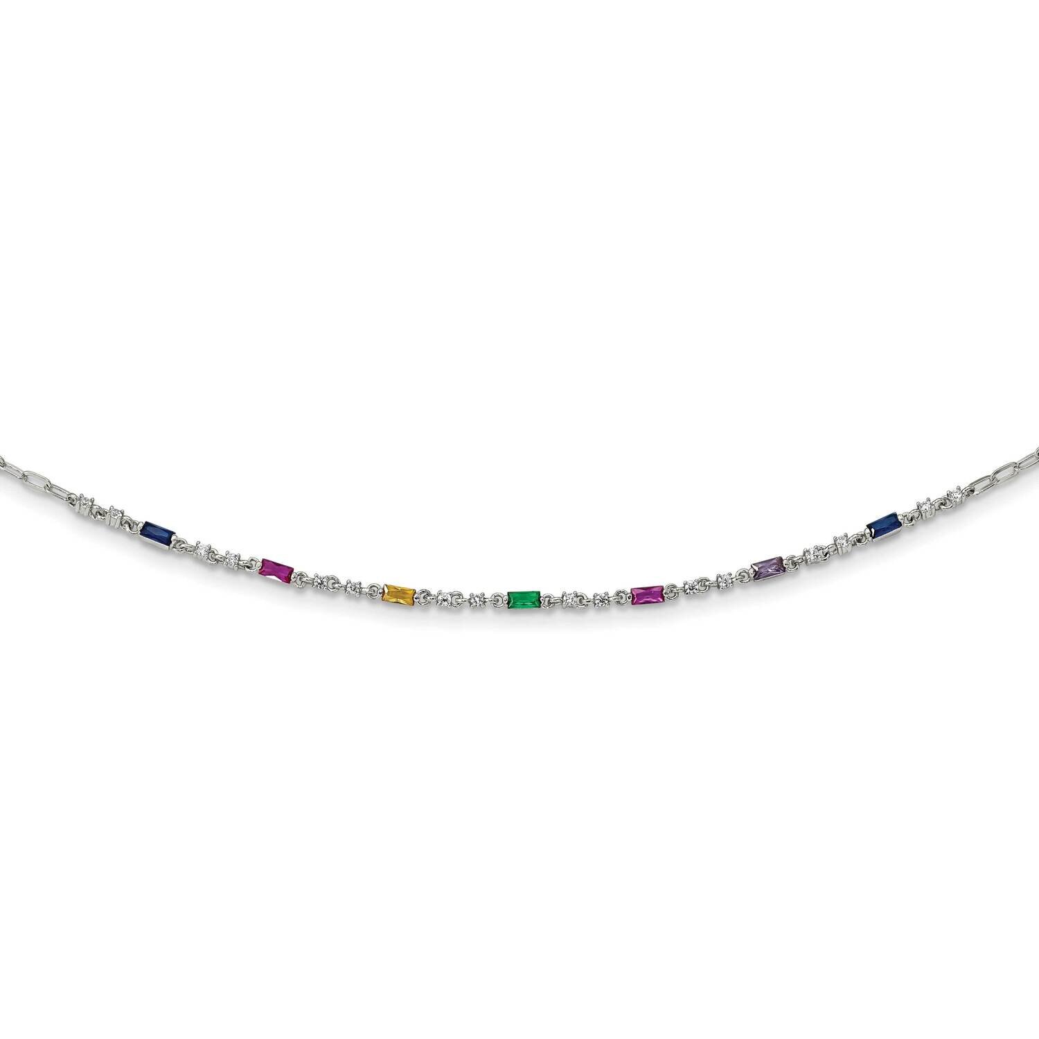 Multi-Color CZ Diamond with 2 In Extender Choker Sterling Silver Rhodium-Plated Polished QG6031-12.…