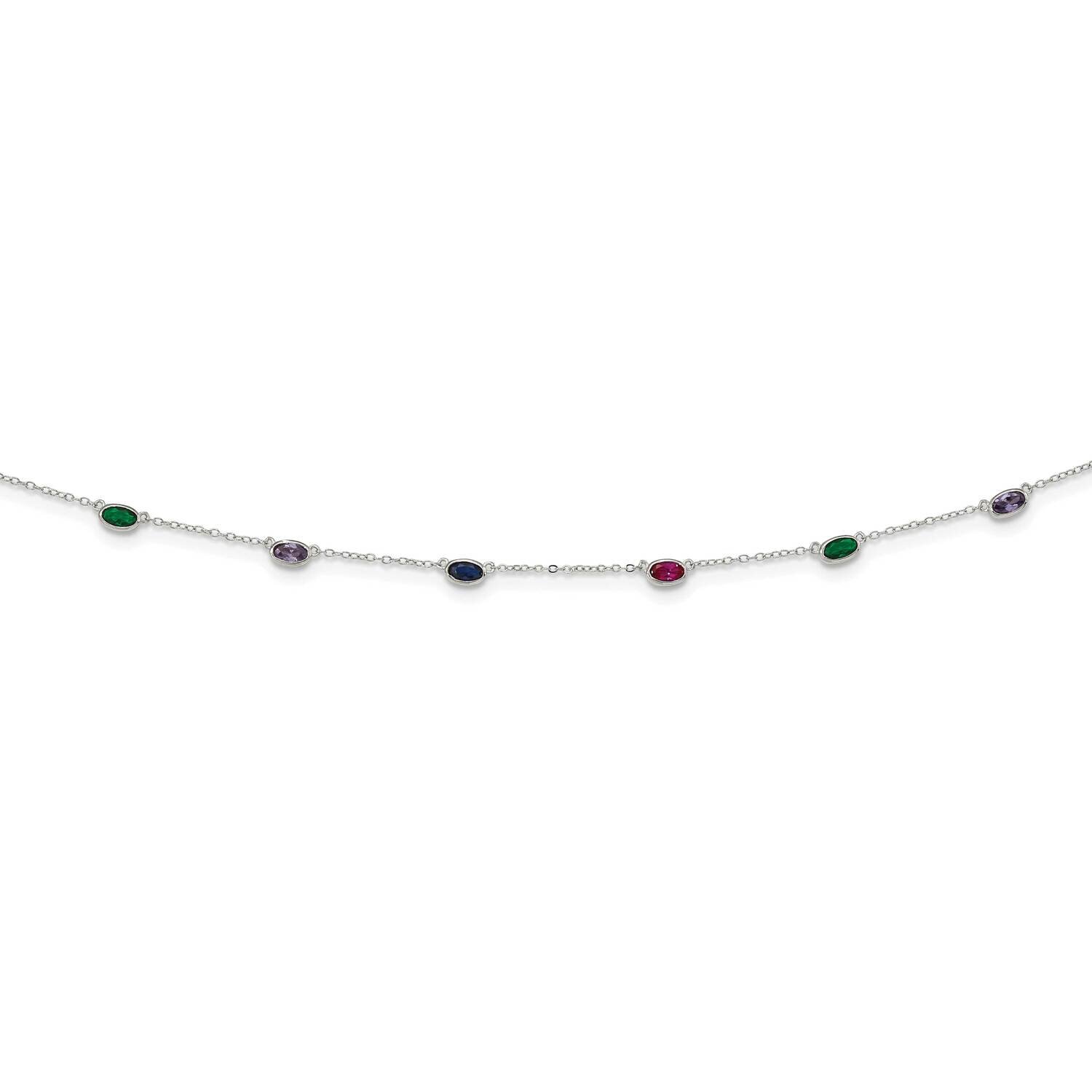 Multi-Color CZ Diamond Necklace 18 Inch Sterling Silver Rhodium-Plated Polished QG6033-18
