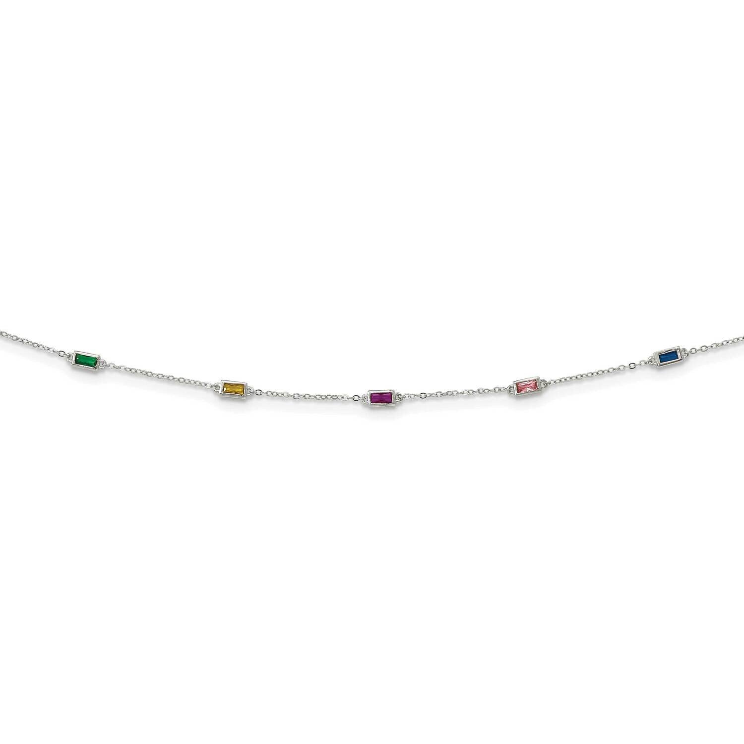 Multi-Color CZ Diamond Necklace 18 Inch Sterling Silver Rhodium-Plated Polished QG6034-18, MPN: QG6…