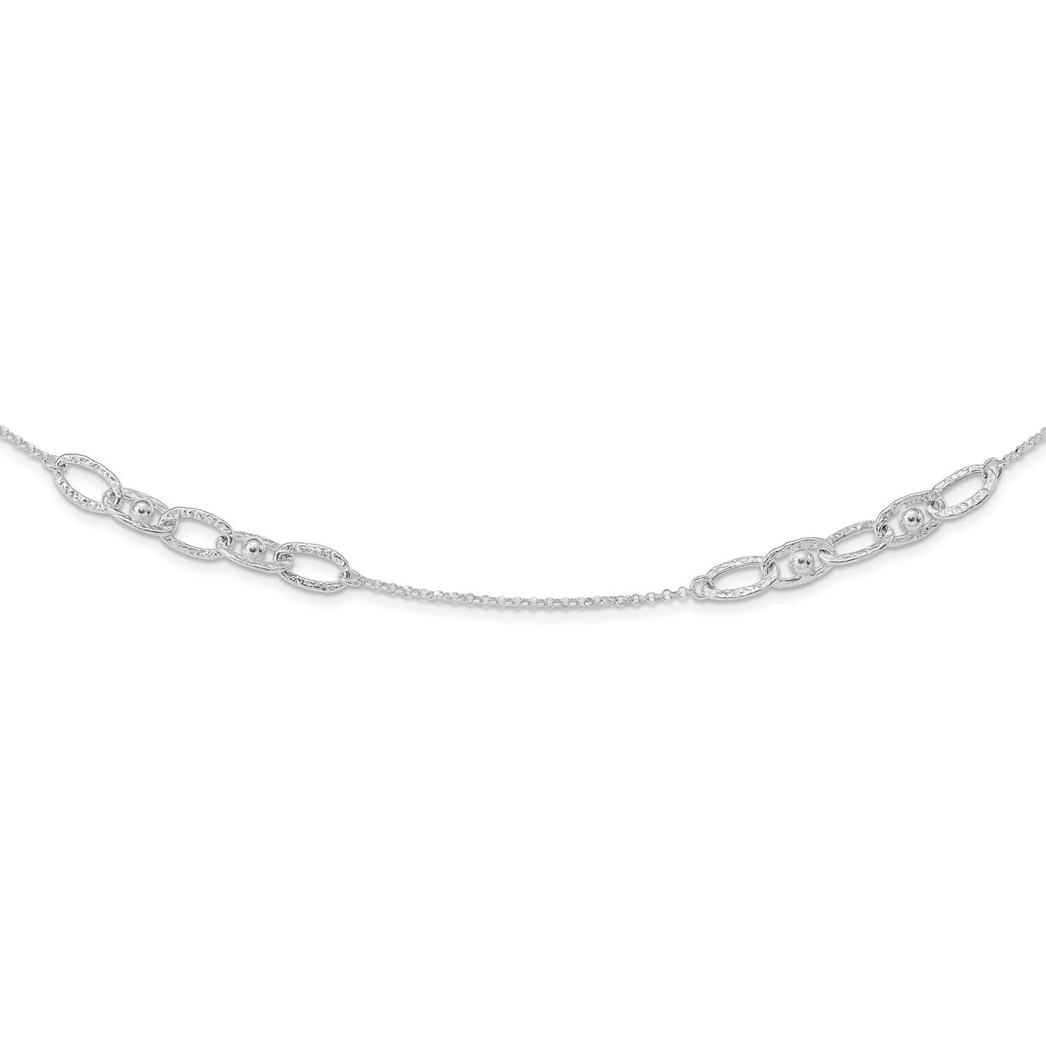 Hammered Oval with Beads Necklace 20 Inch Sterling Silver QG6038-20, MPN: QG6038-20, 191101781605