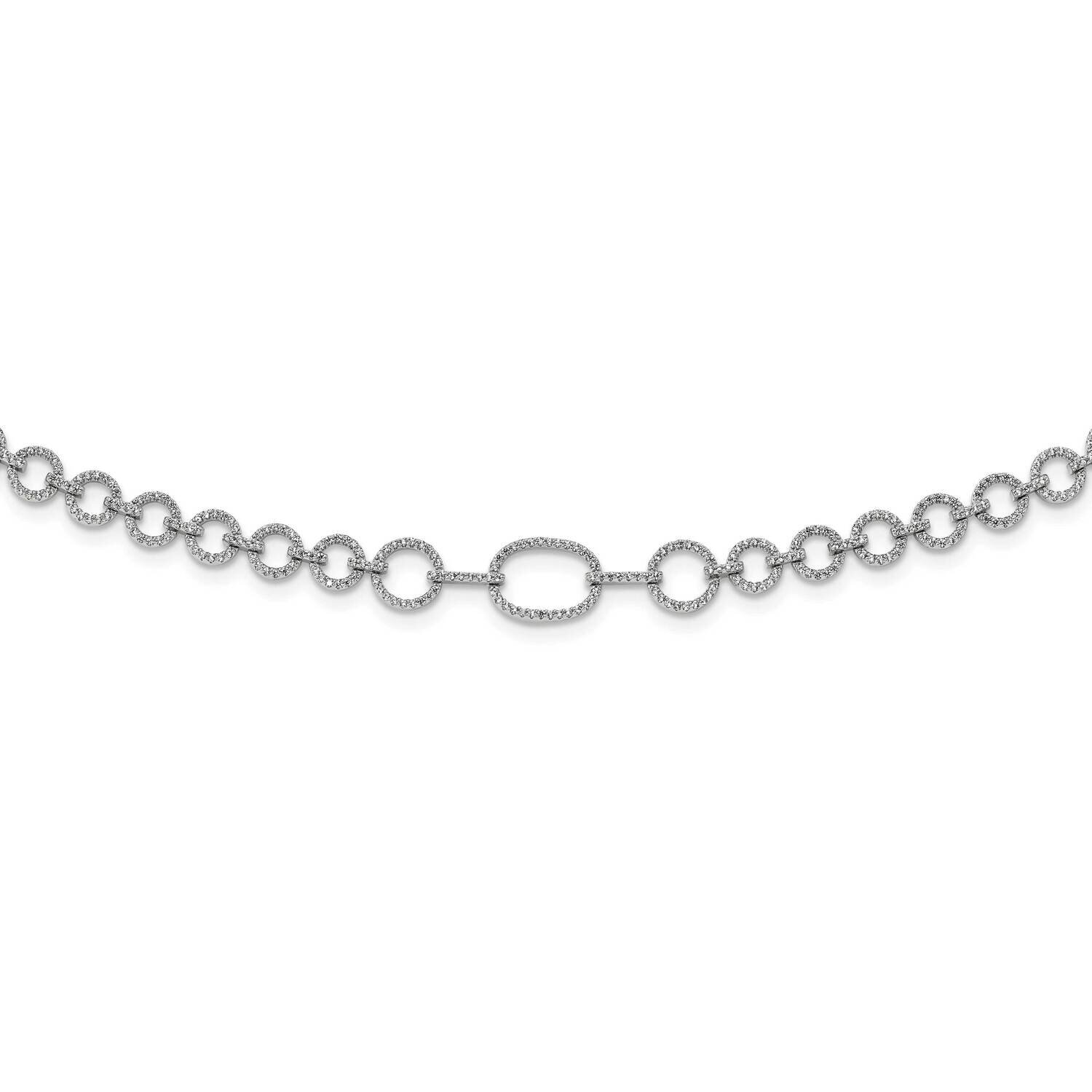 CZ Diamond Fancy Link with 3 In Extender Necklace 17 Inch Sterling Silver Rhodium-Plated Polished Q…