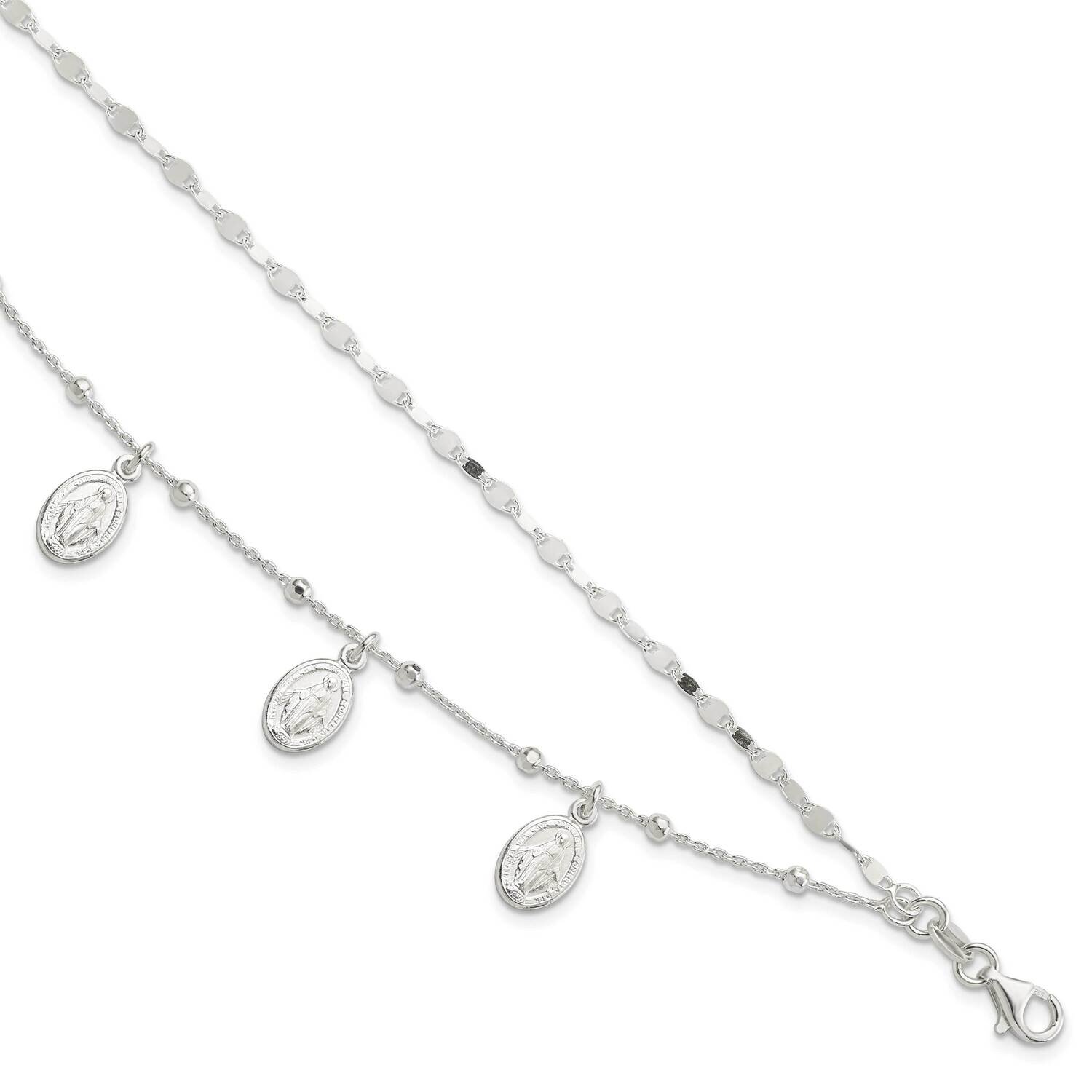 Dbl Miraculous Medal with 1 Inch Extender Bracelet Sterling Silver QG6049-7, MPN: QG6049-7, 1969041…