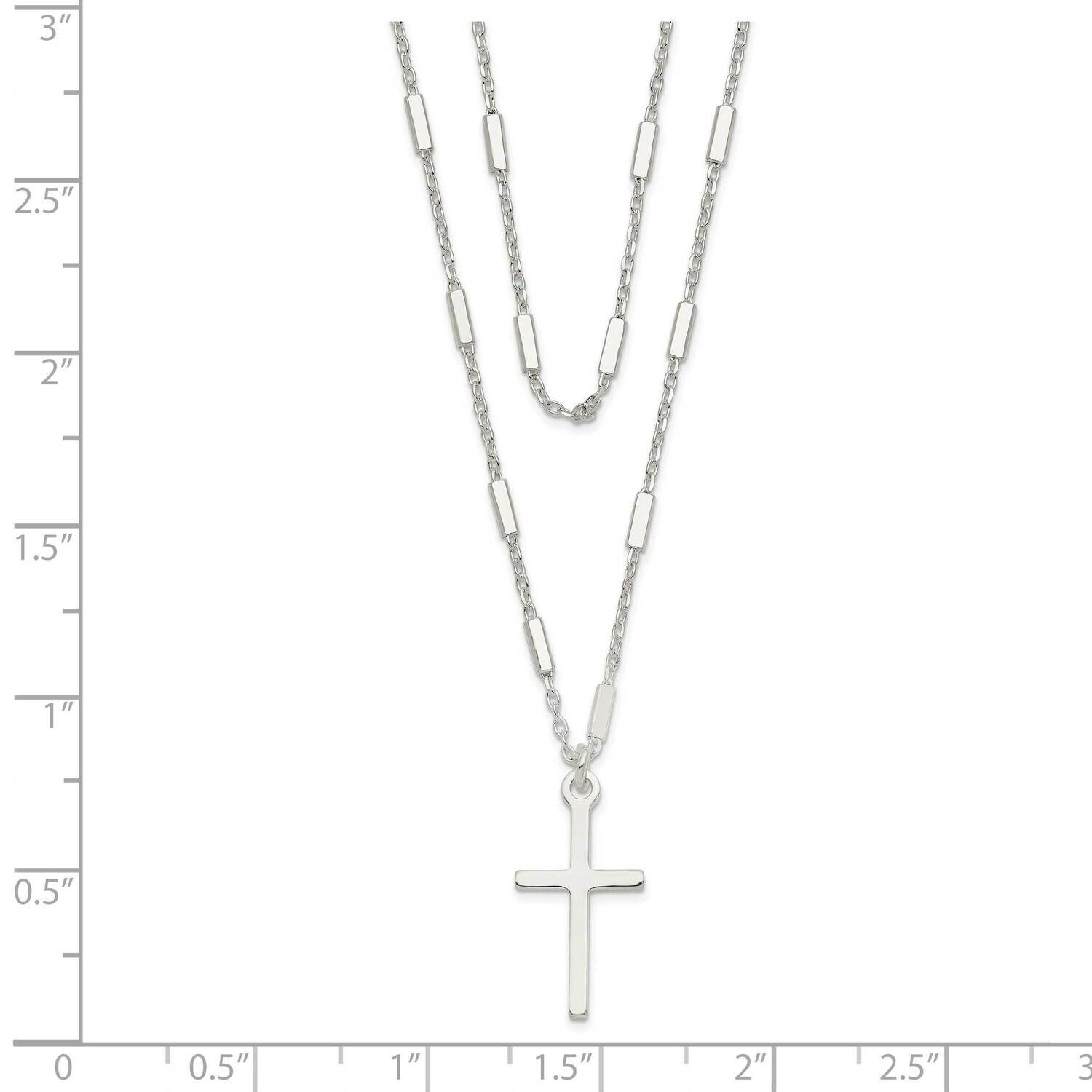 Fancy Cross Double Strand Necklace 16.25 Inch Sterling Silver QG6058-16.25