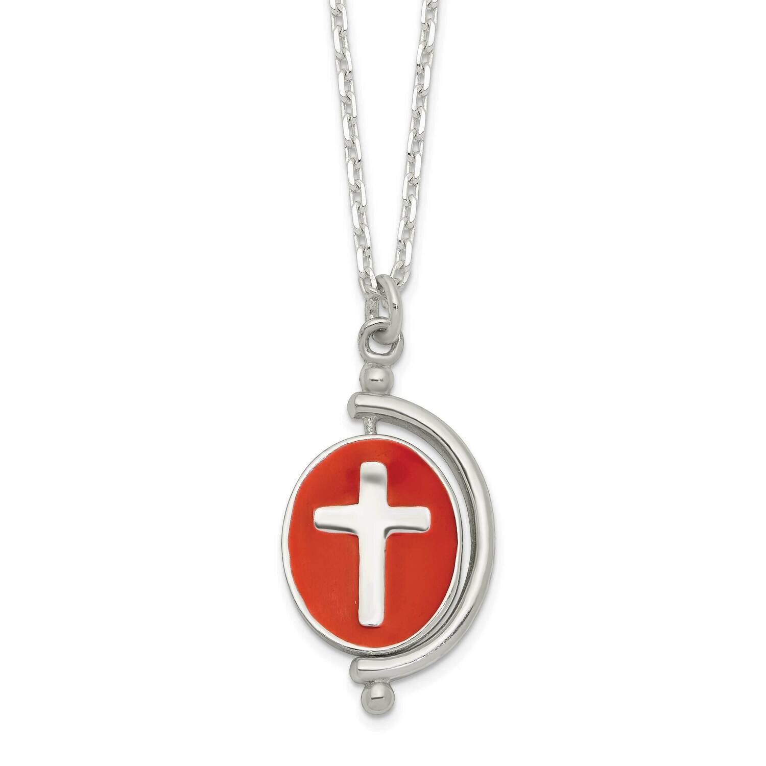 Reversible Enameled Faith Cross Necklace 18 Inch Sterling Silver Polished QG6065-18