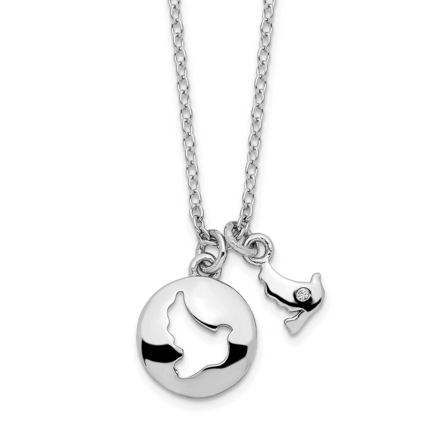 CZ Diamond Cut Out Dove &amp; Dangle Necklace 18 Inch Sterling Silver Rhodium-Plated QG6073-18, MPN: QG…