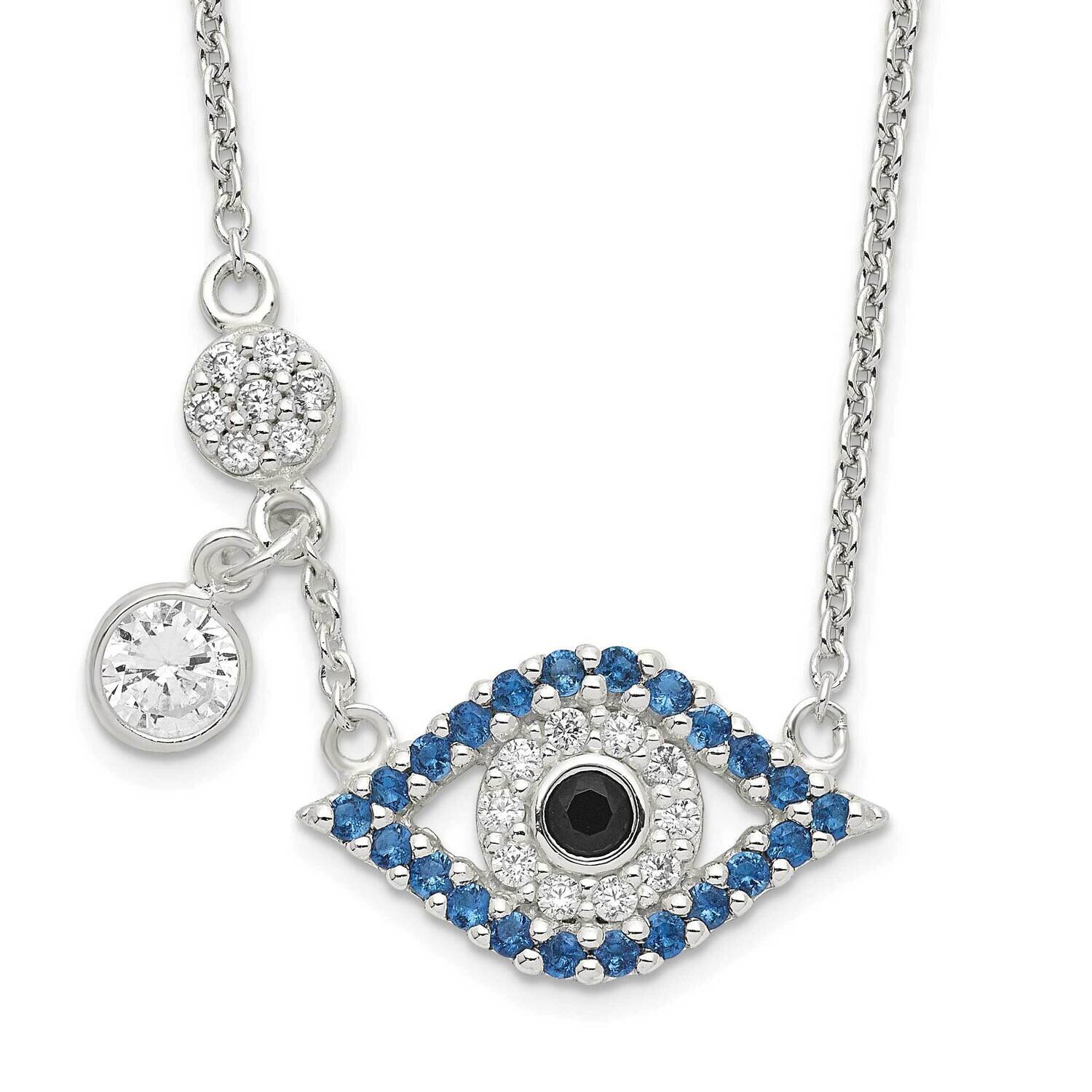 CZ Diamond Evil Eye Necklace 18 Inch Sterling Silver Polished QG6075-18