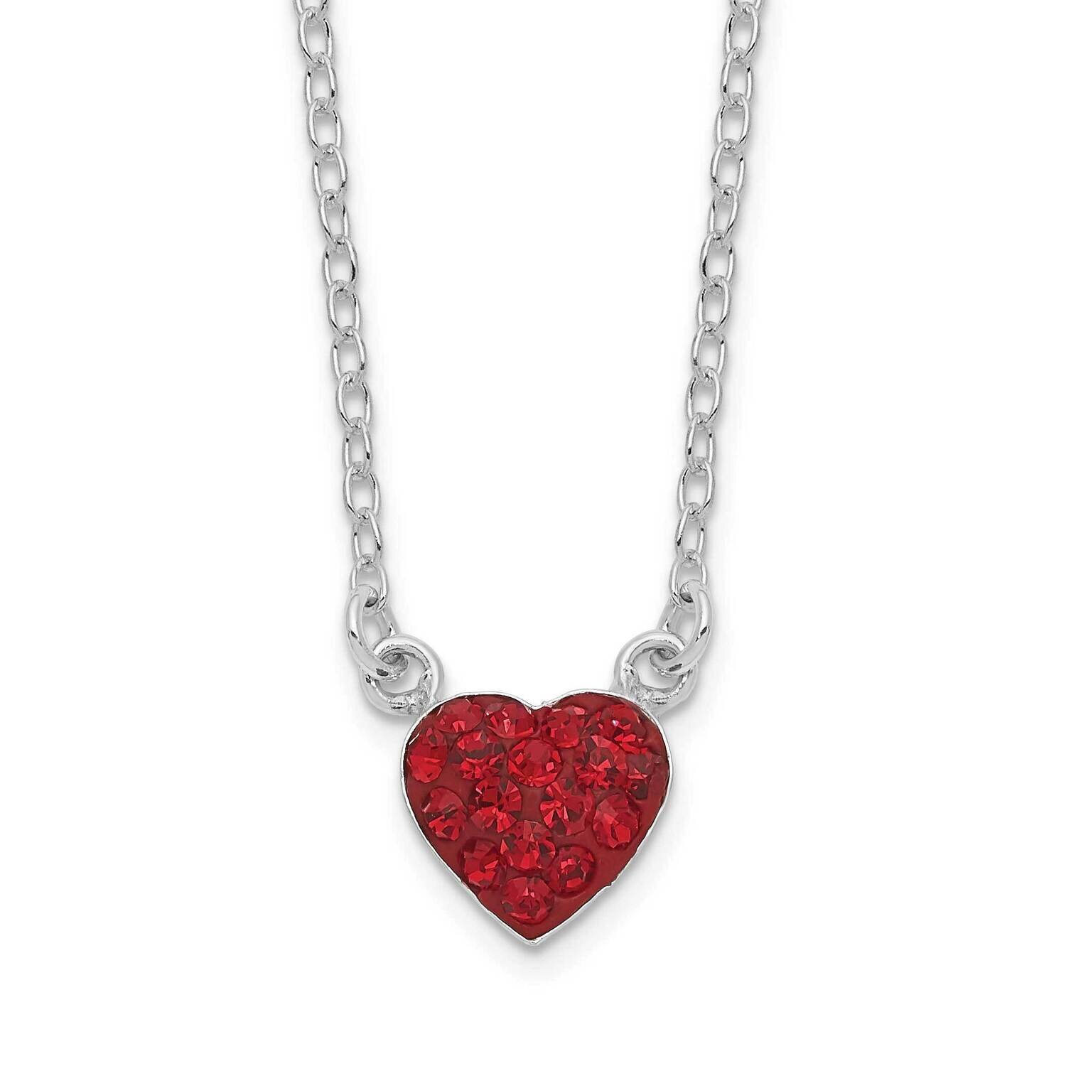 18.25 Inch Rhodium-Plated Polished Red Crystal Heart Necklace 18.25 Inch Sterling Silver QG6077-18.25