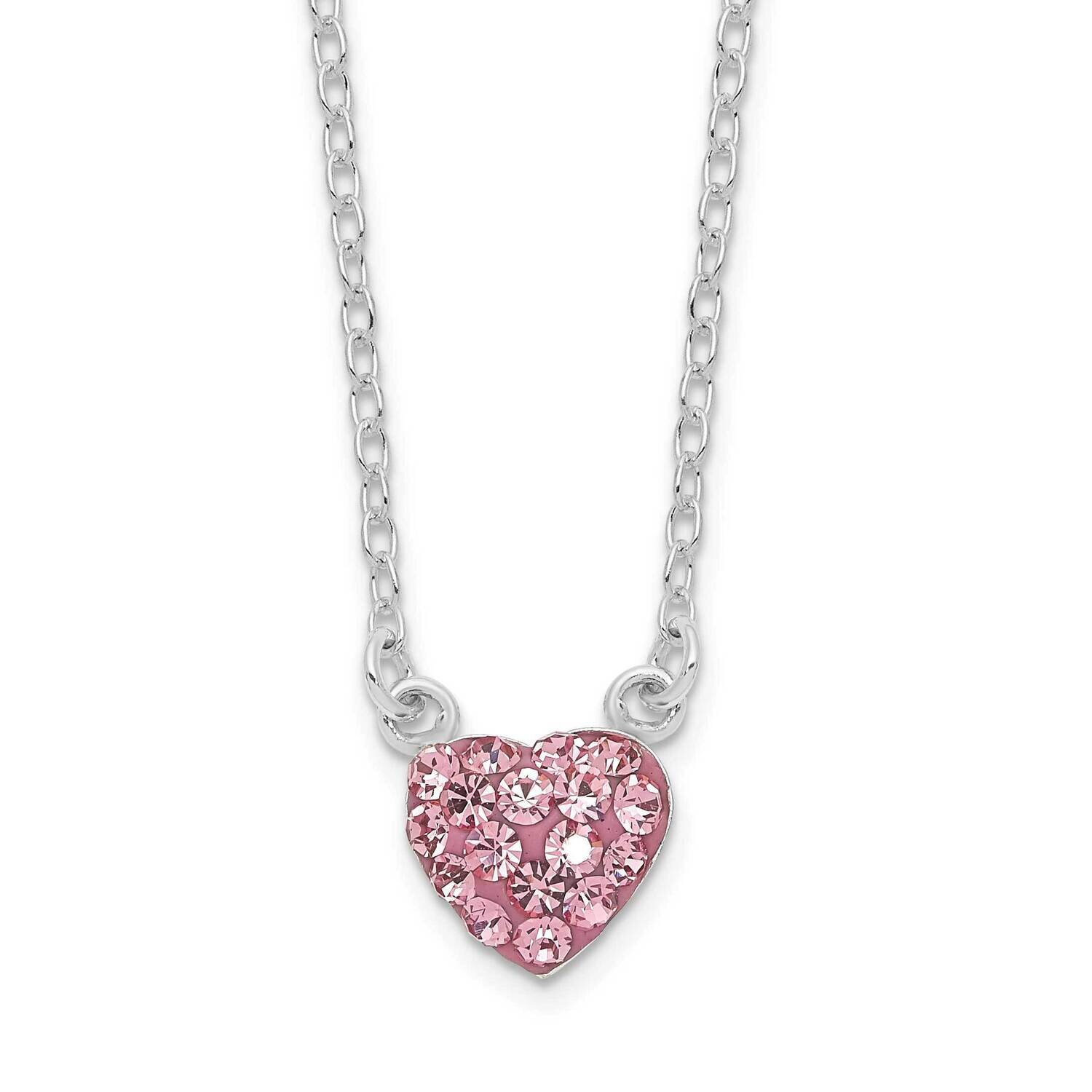 Pink Crystal Heart Necklace 18.25 Inch Sterling Silver Rhodium-Plated Polished QG6078-18.25