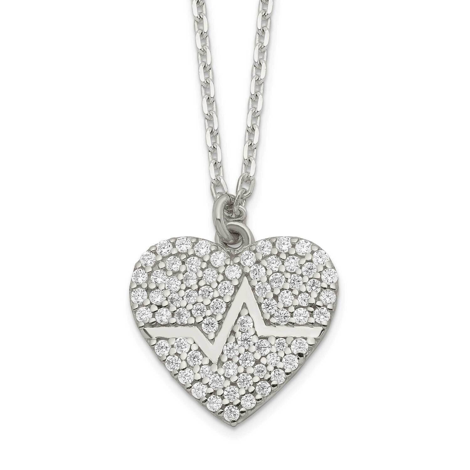 Heartbeat In CZ Diamond Heart Necklace 16 Inch Sterling Silver QG6079-16, MPN: QG6079-16, 196904162…